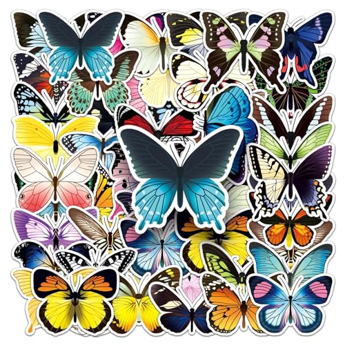 50pcs Butterfly Stickers Pack Colorful Lovely Waterproof Stickers for Laptop Scrapbook Window ATMBD Vinyl Butterfly Sticker for Water Bottle Envelope Gift for Kids Teens Adults