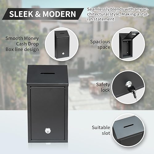 Miniatura 3 de Caja de sugerencias de metal para dinero montada en la pared y mesa con ranura de bloqueo para recaudación de fondos, comentarios, oración, donación