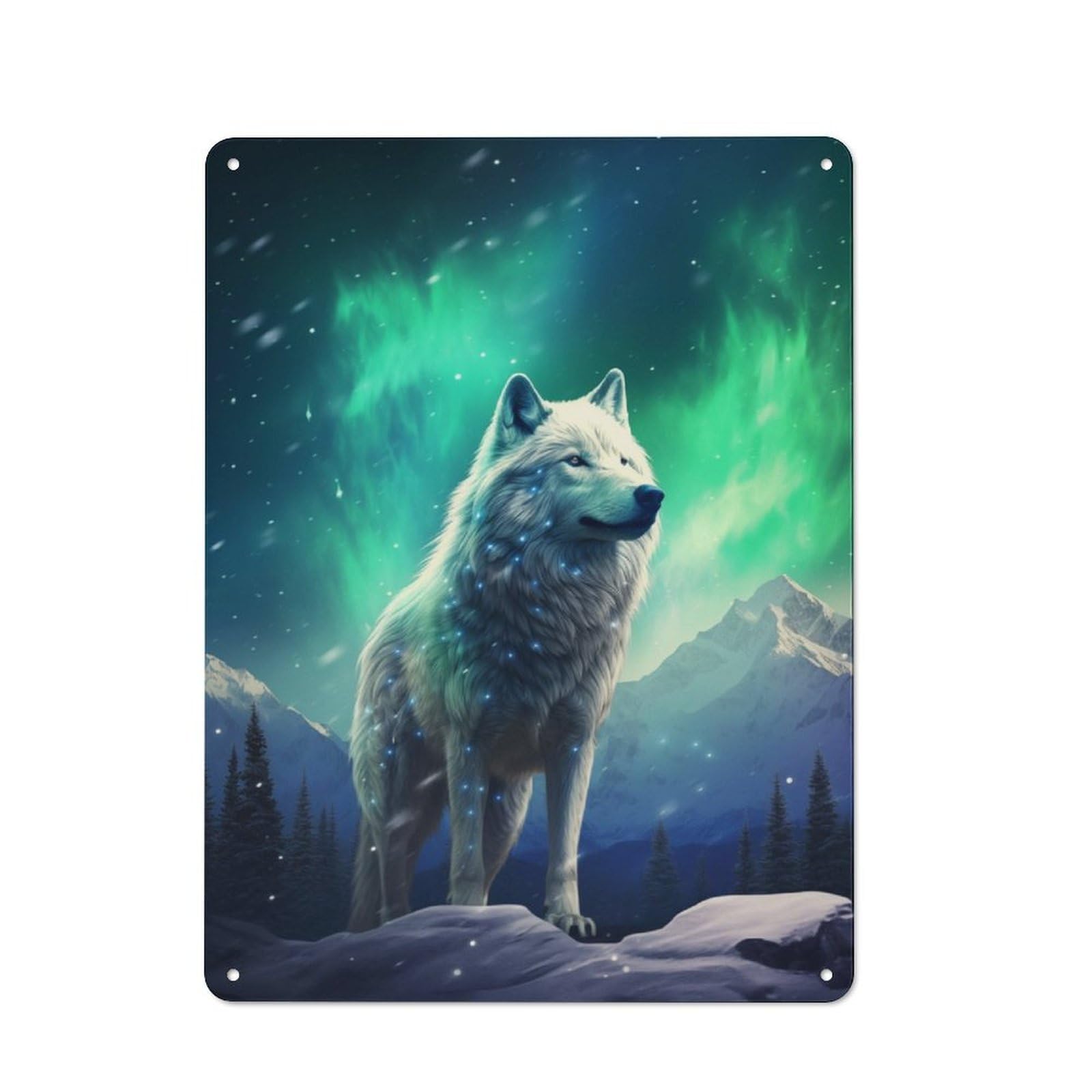 Decorative Metal Plaque with White Wolf Design 40x30cm, Modern Retro Studio Wall Art for Workspace, Cafe, Hallway Or Garage
