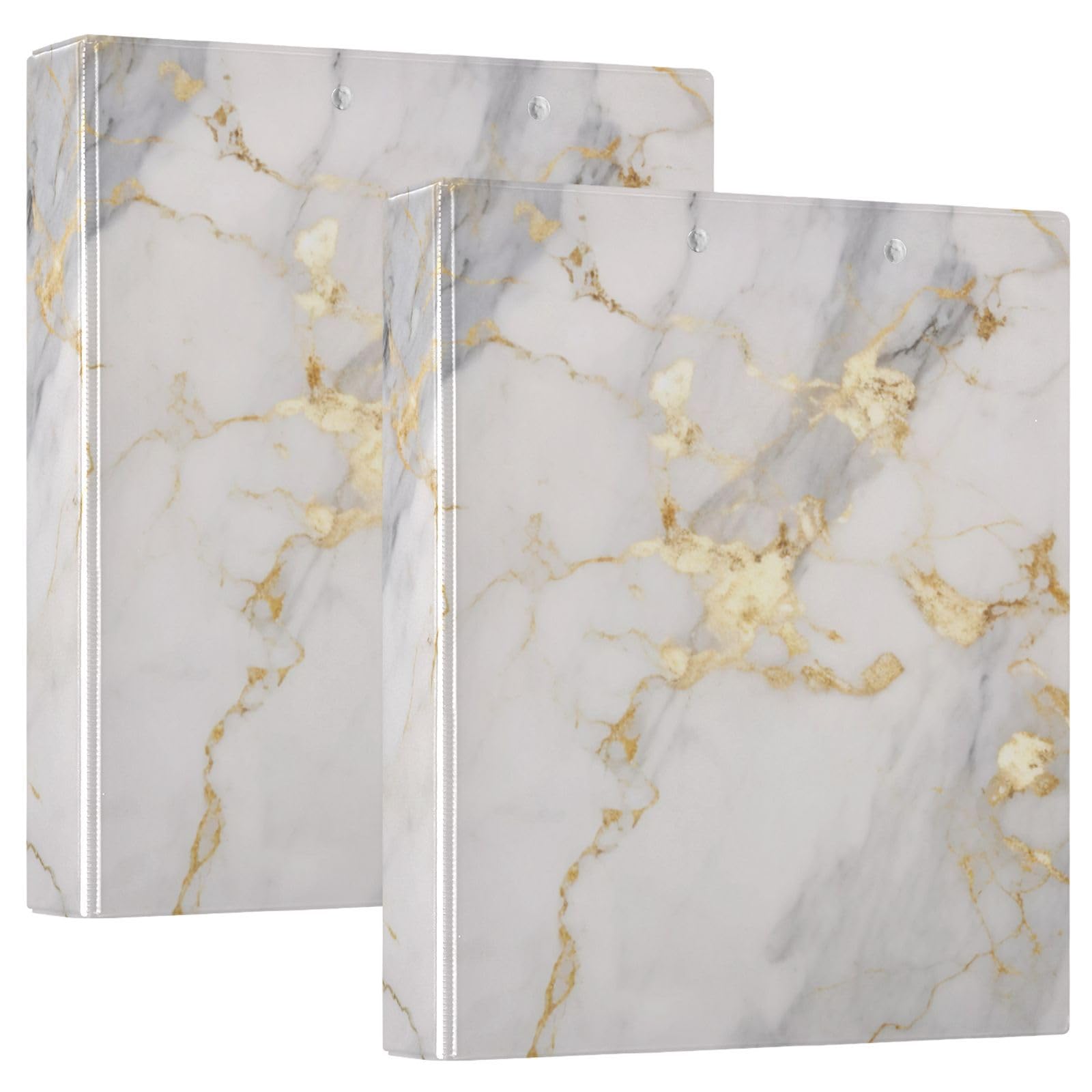 Grey Marble Gold Fluid 3 Ring Binder with 2 Interior Pockets 1.5 inch Binders 3 Ring Heavy Duty Fit 8.5" x 11" Letter Size for Office School, 2 Pack