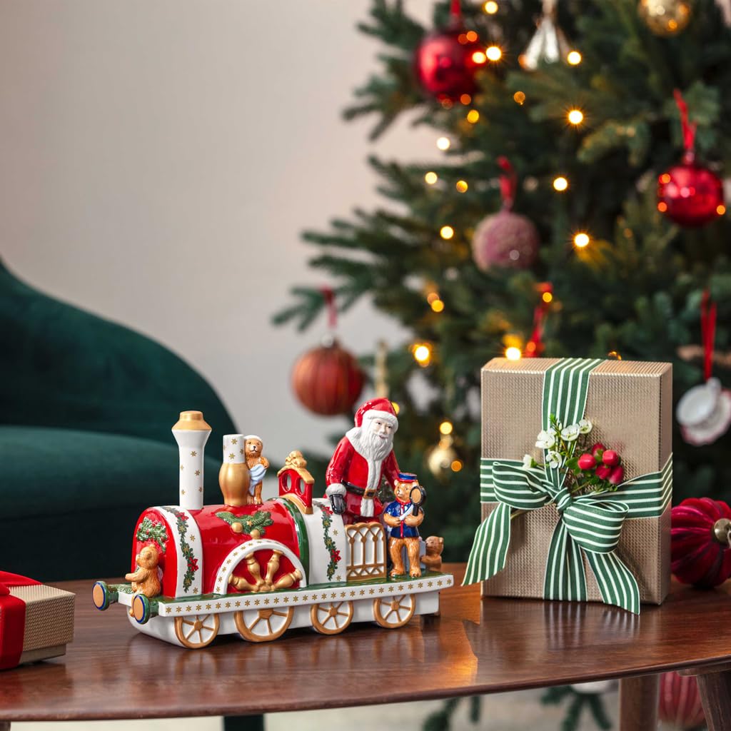 Villeroy & Boch - Christmas Toy's Lokomotive Bunt, Weihnachten, Weihnachtsdekoration für Innen, Figur für Tisch, Regal und Fensterbank, Dekofigur, Winterdekoration, Porzellan