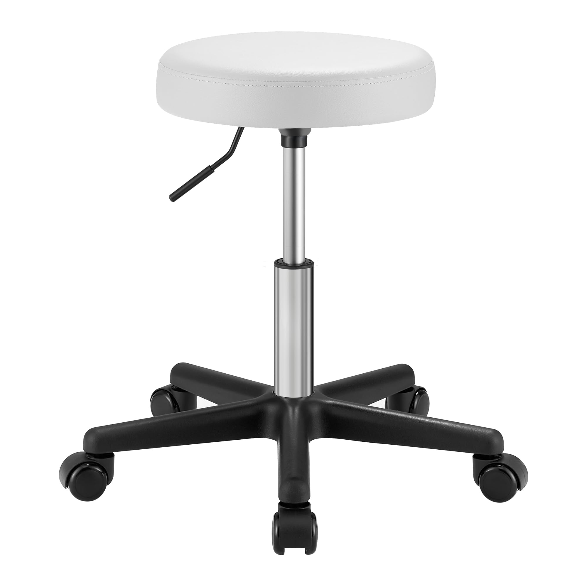 SONGMICS Bar Stool, with Wheels, High Chair, Height-Adjustable, Rotary, PU Cover, Work for Beauty Salon, Hairdresser, Office, Consultations, Cloud White LJB061W01