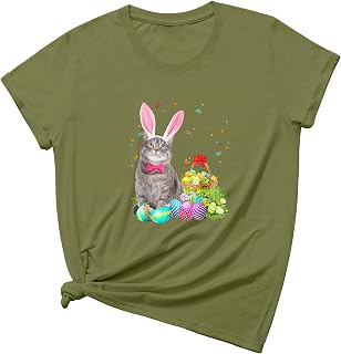Womens Tops, Funny Short Sleeve Crop Women Ski Soft Easter Plus Size Round NEC Pullover Smocked Cozy Animal Cotton Pullover Womans