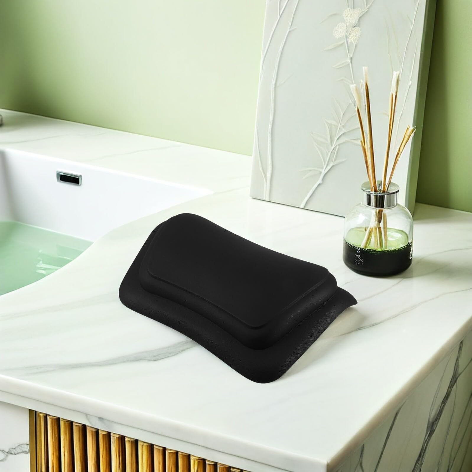 Cuscino da Bagno in Pu Nero con Ventose Antiscivolo, Poggiatesta per Vasca da Bagno e Spa, Supporto Morbido per Collo e Schiena, Accessorio per Relax in Vasche Idromassaggio