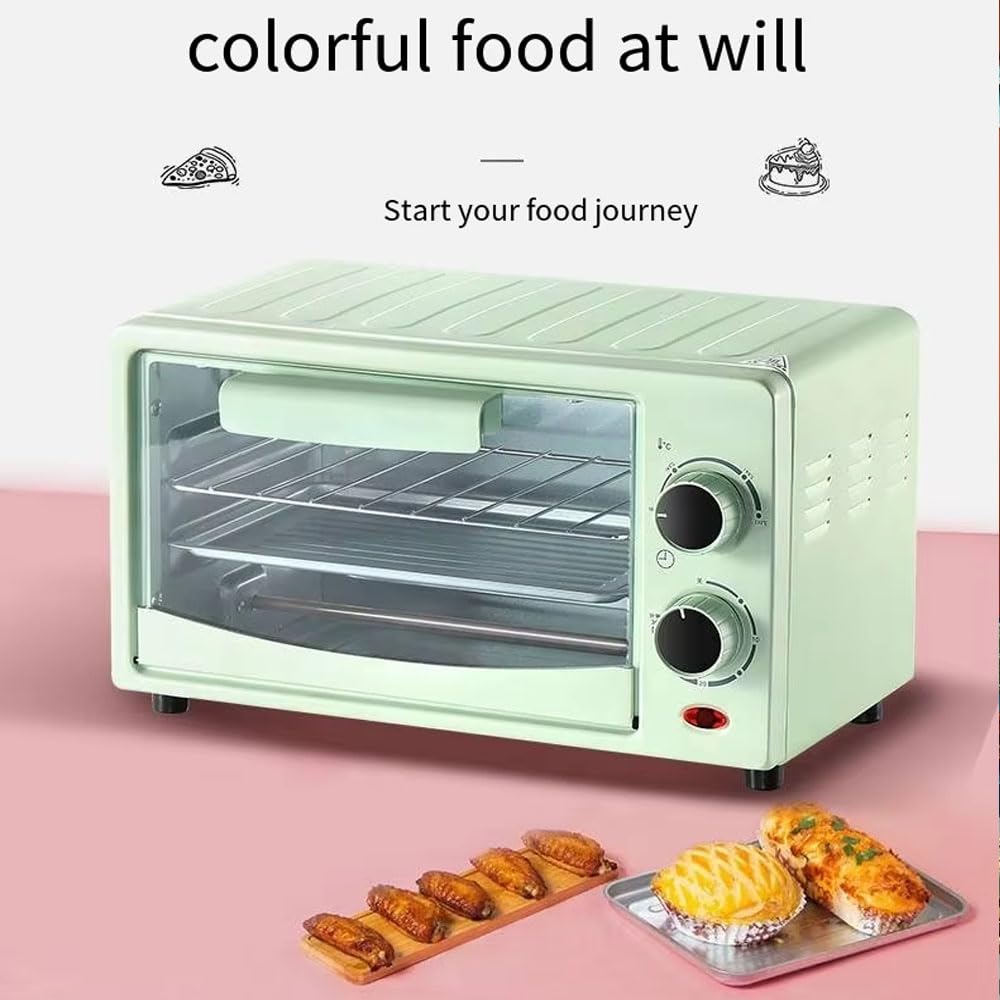 Mini horno de 12 litros, tostadora de convección multifunción para encimera, horno compacto de acero inoxidable con freidora, con capacidad para 8 alitas a la parrilla, 12 galletas, 6 tartas de huevo,