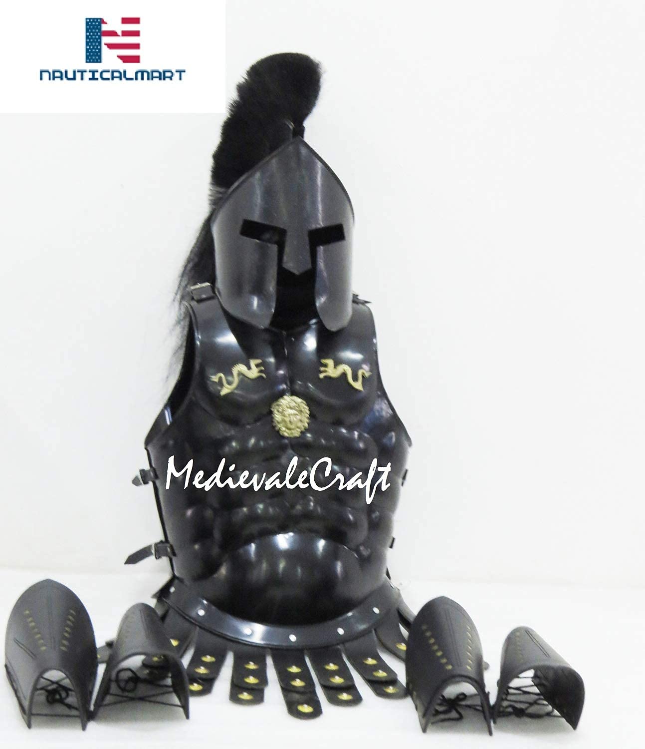 MedievaleCraft 300 Spartan Muscle Armor & Spartan Helmet with Leather Leg, Arm Guard