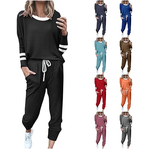 Fall Lounge Sets for Women 2 Piece Travel Outfits Long Sleeve Jogger Set Matching Sweatsuit Comfy Loungewear