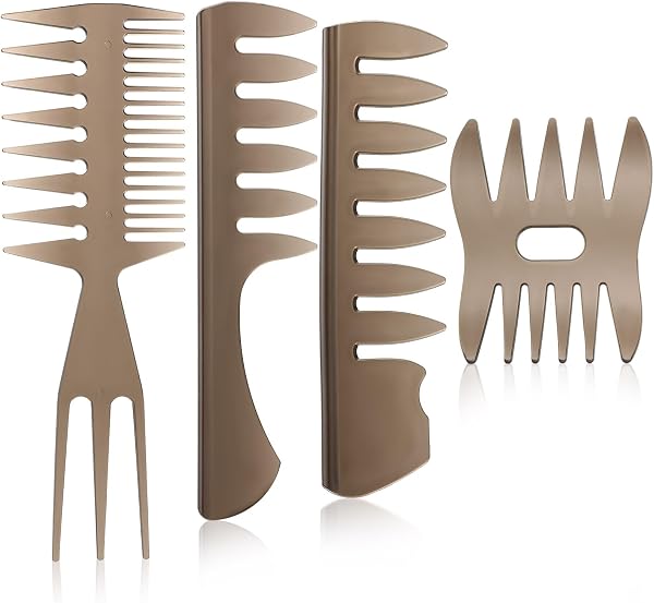 Versatile 4-Piece Wide-Tooth Comb Set for Curly and Thick Hair