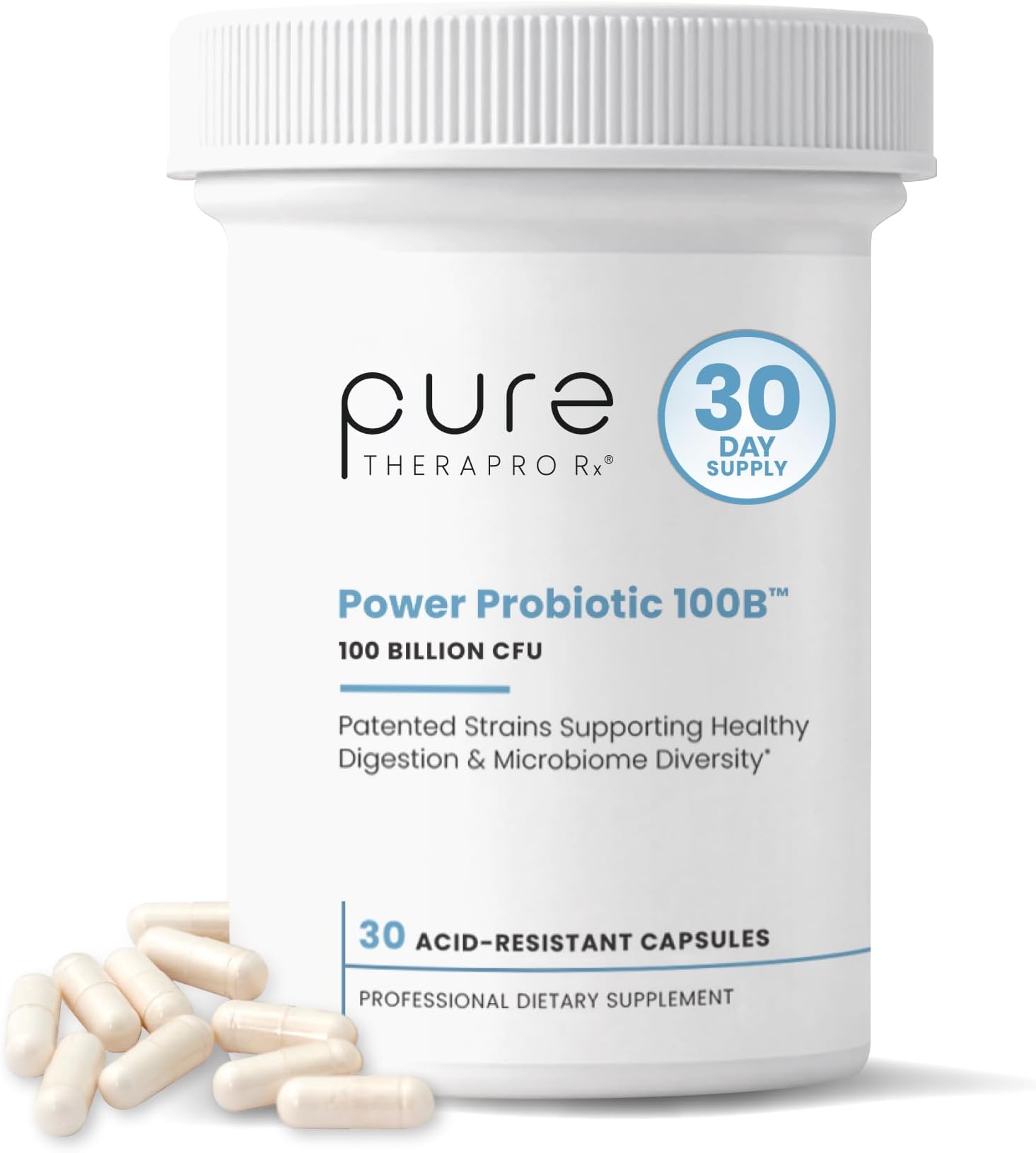 Power Probiotic 100B | 30 Acid Resistant Capsules - 1 Month Supply | 4 Proven Strains 100 Billion CFU | Flora Balance & Digestion | NO Refrigeration Required | Non-GMO | Zero Fillers