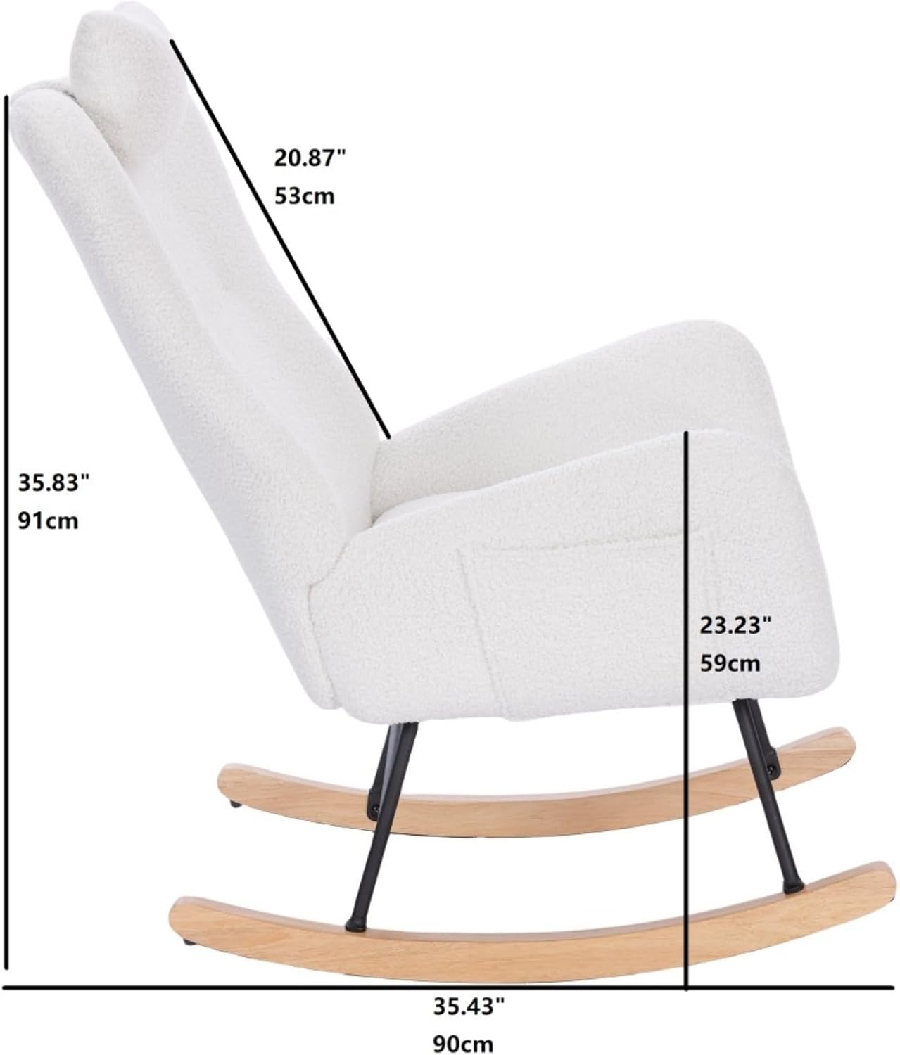 Teddy Upholstered Nursery Rocking Chair for Living Room Bedroom(Dark Grey Teddy) (White + Teddy)