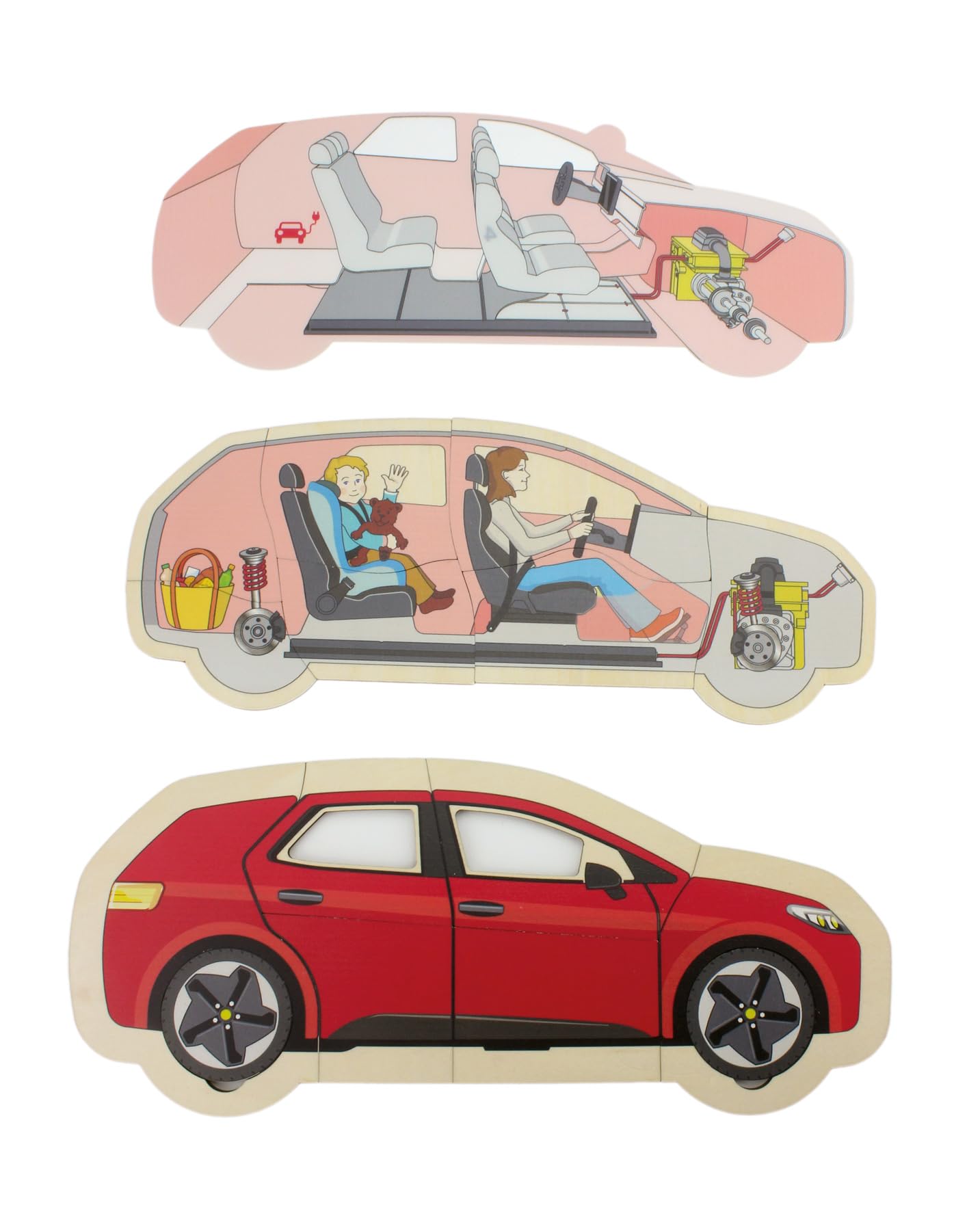 Beleduc Puzzle de couches de voiture, puzzle éducatif en bois 5 couches - Jouet motricité dès 4 ans - Montessori - Construction véhicule