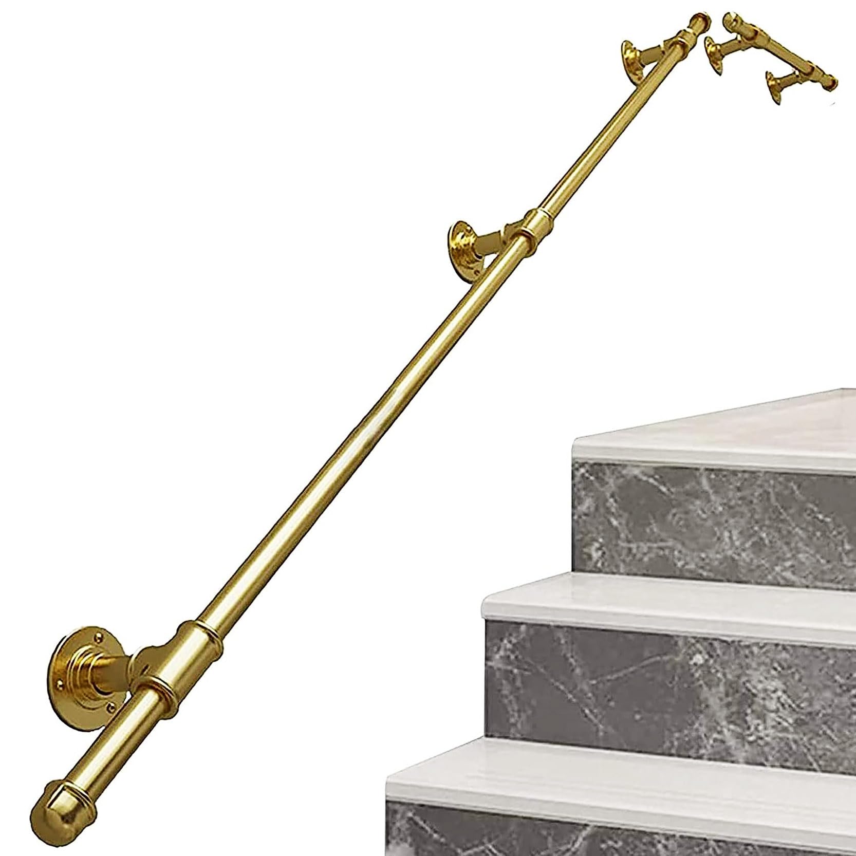 FKXSXAZ Handrail For Stairs,Industrial Wrought Iron Pipe Stair Banister,Matte Gold Metal Staircase Railing,for Indoor Outdoor Loft Corridor Porch Deck Grab Bar Kit(Size:70cm/27.6in)