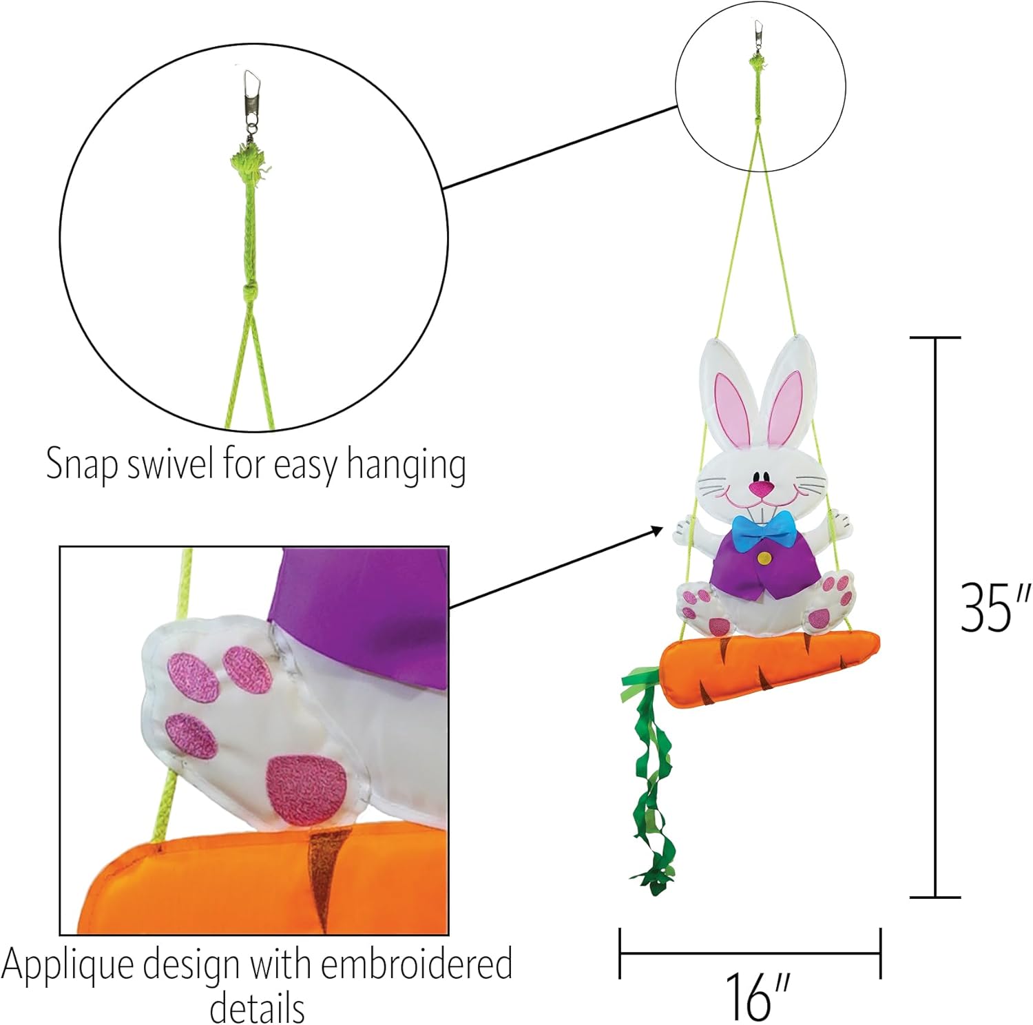 In the Breeze 1153 — Bunny Wind Friend, Hanging Easter Decoration, Cute Outdoor Holiday Decor