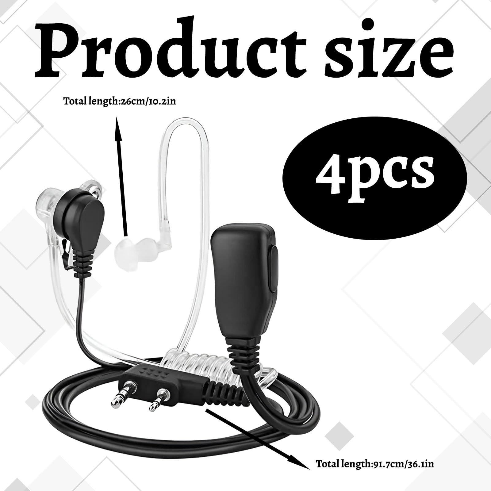 Oreillette Talkie Walkie pour Motorola, 4 pièces Oreillette Talkie Walkie, Oreillette pour Baofeng, Casque Ta lkie W Alki e, Ore illette Tal kie WA lkie pour Baofeng, pour Baof eng 888S. - 2