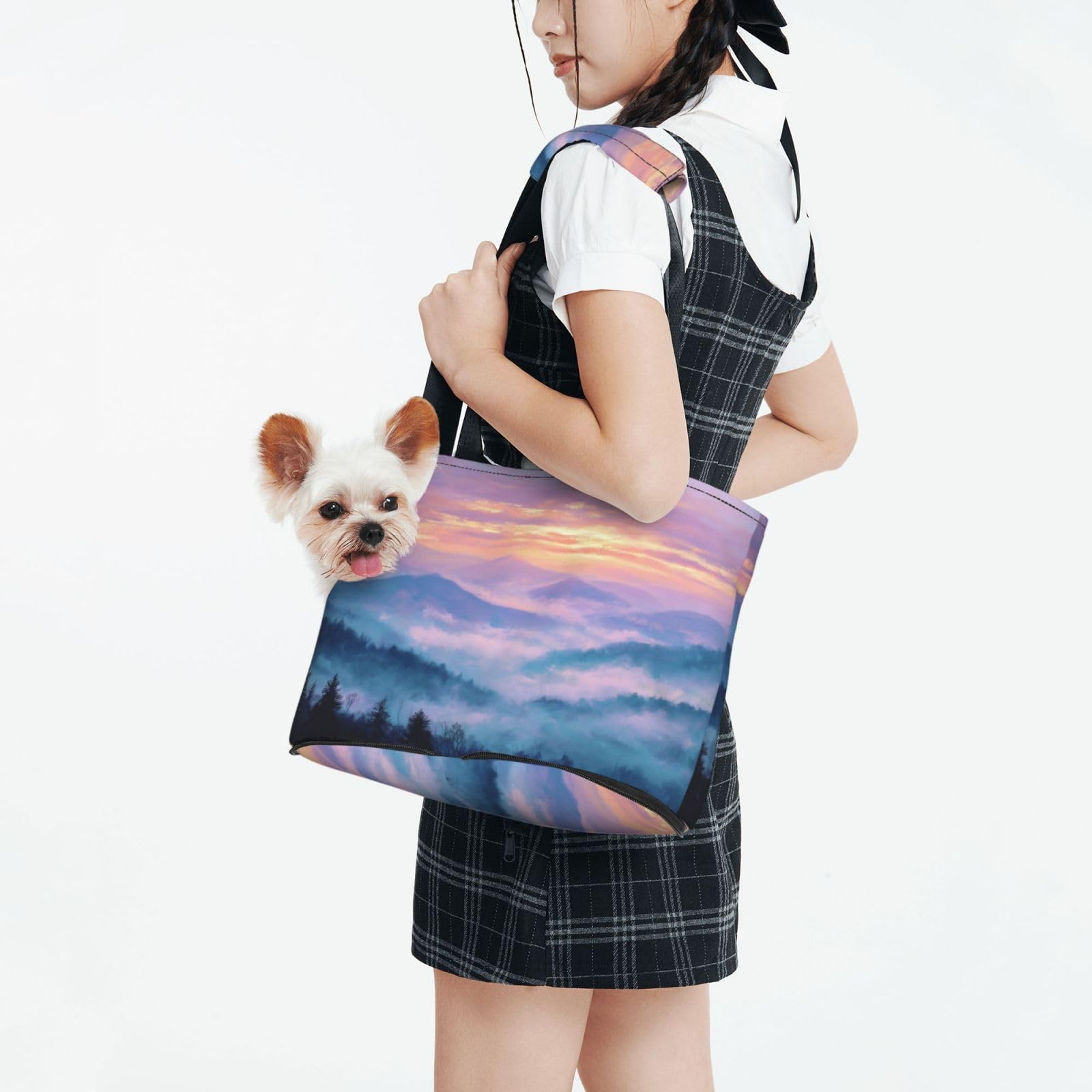 Smoky Mountains Sunset Fog Pet Sling Carrier for Small Dog Cats Puppy Portable Tote Bag Pouch for Outdoor Travel Hiking