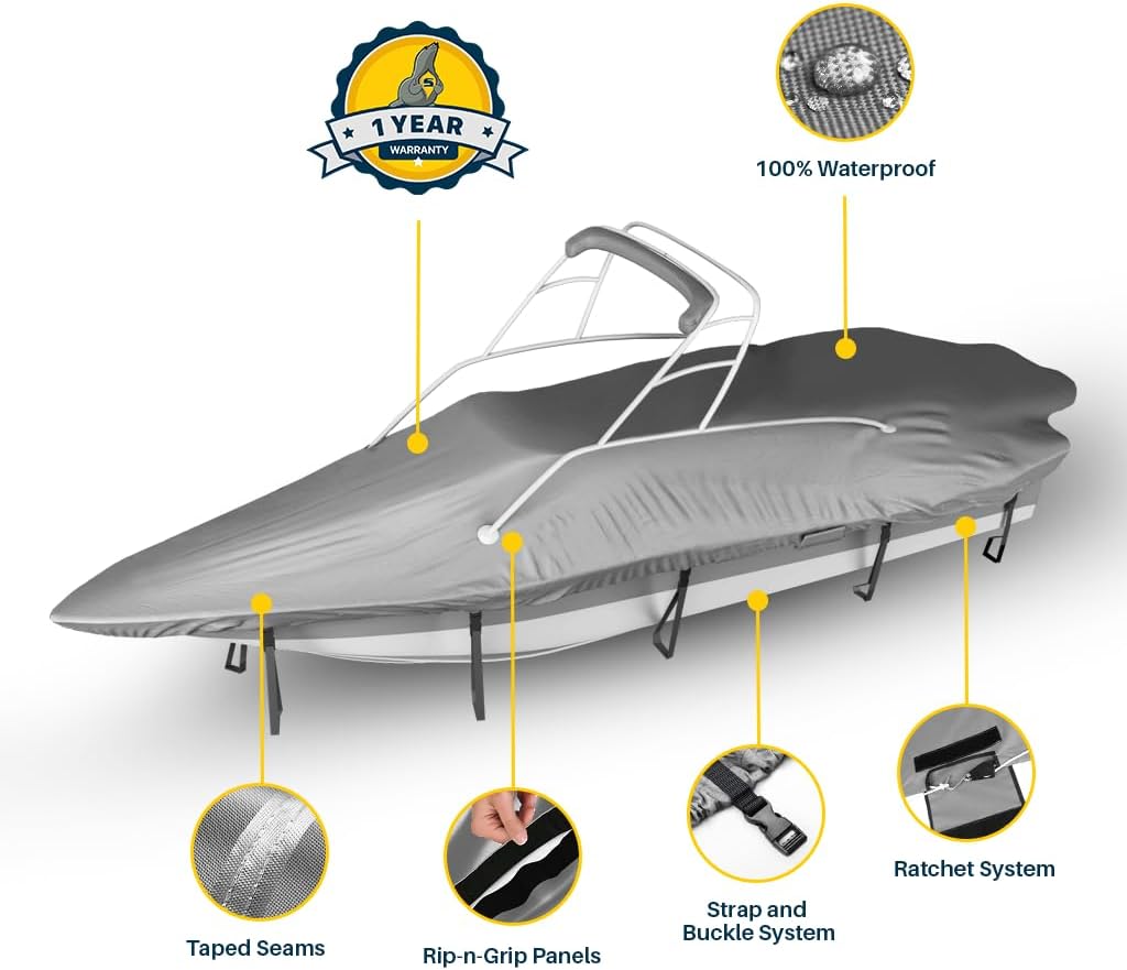 Seal Skin Covers Waterproof Tower Boat Cover, Heavy-Duty, UV-Resistant T-Top & Center Console Cover, Fits Up to 22'5" L & 102" W, Ideal for Ski & Wakeboard Tower Boat Cover