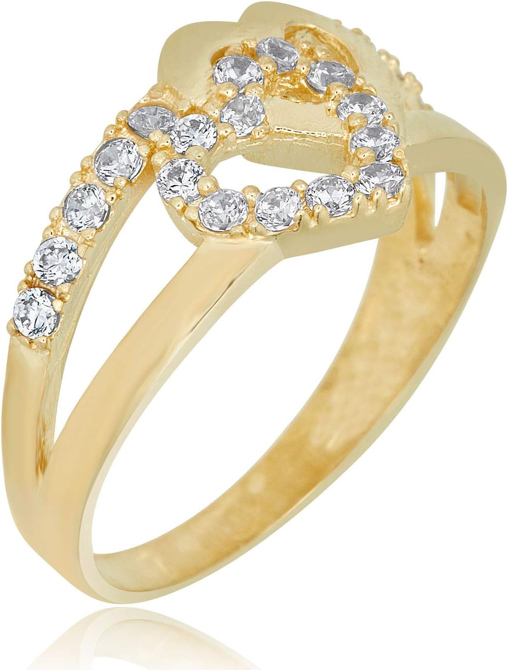 AVORA 10K Yellow Gold Simulated Diamond CZ Double Heart Fashion Ring