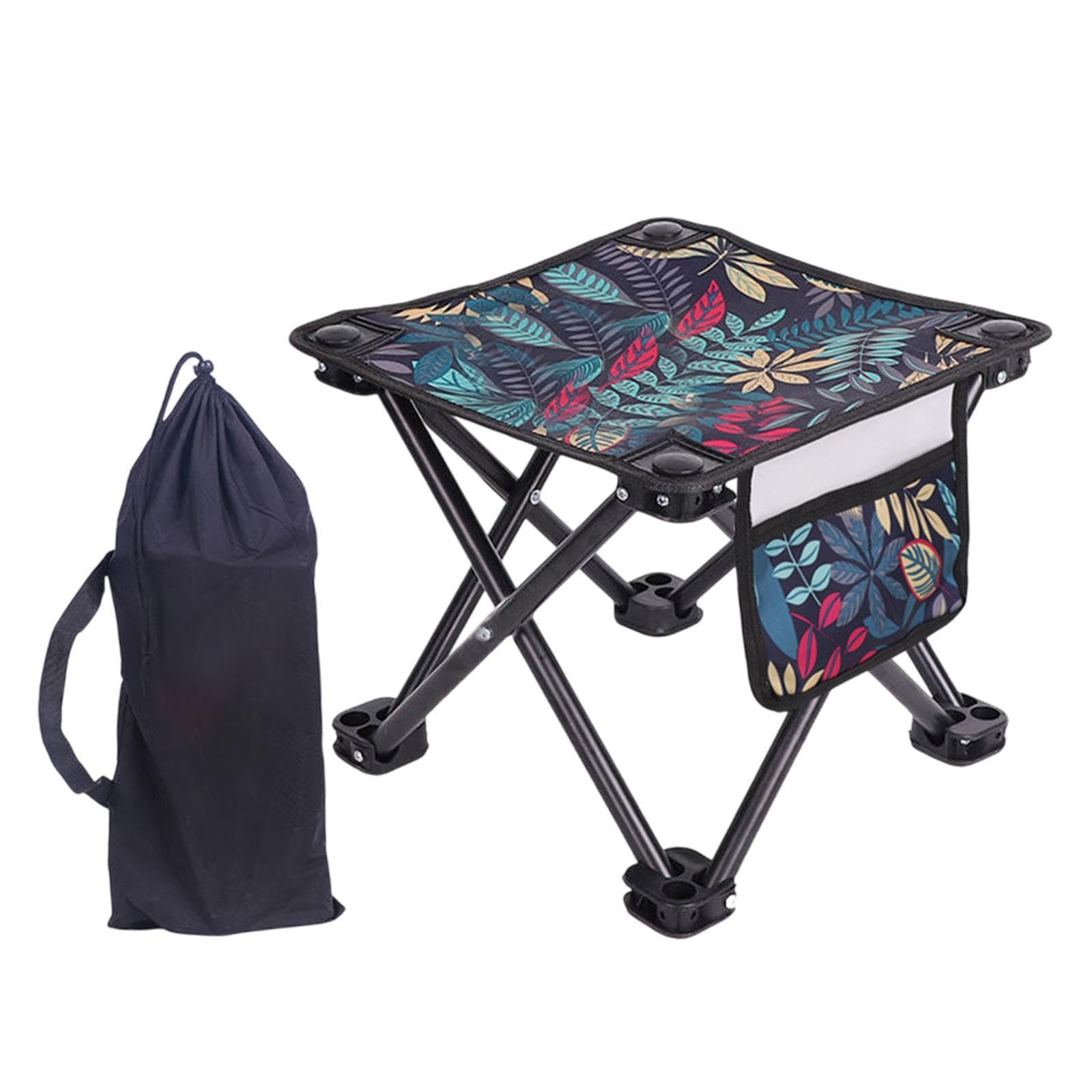 Menolana Portable Camping Stool with Side Pocket Mini Folding Stool Lightweight Recliner Foot Rest for Park Patio Travel Hiking