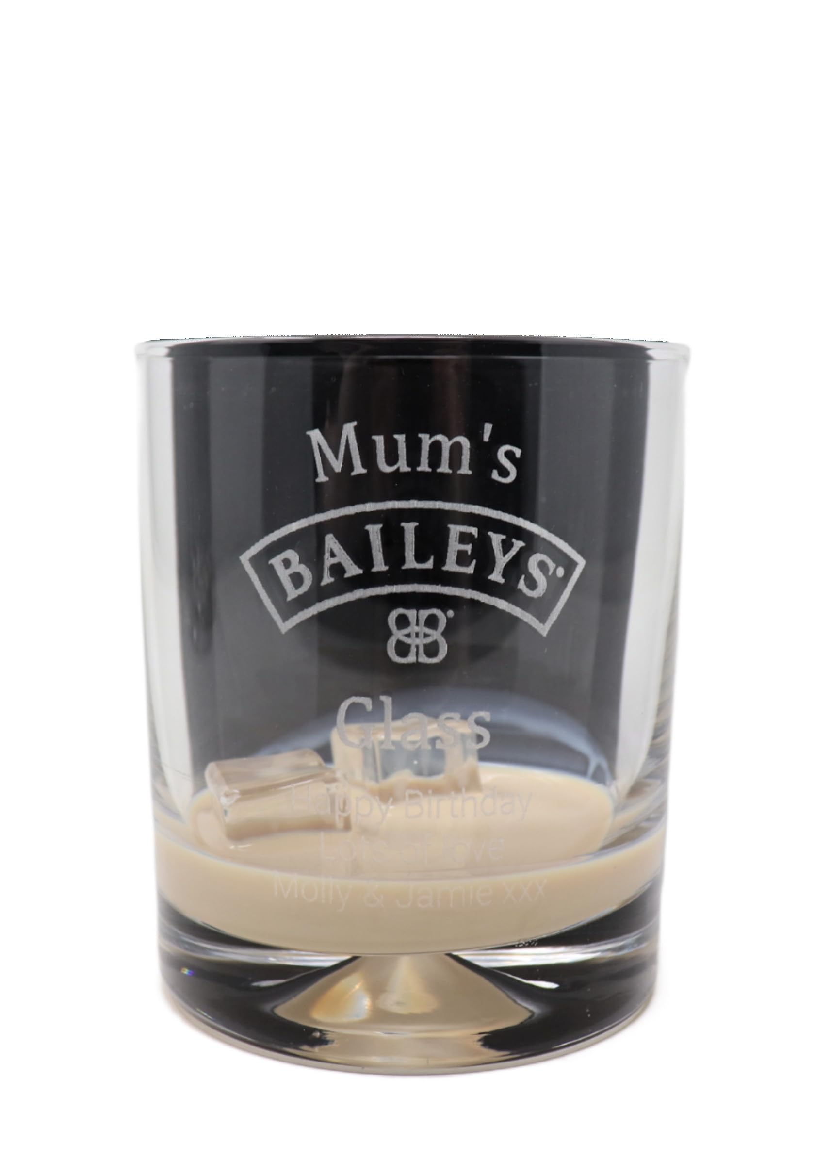 Regalo Personalised Dimple Glass Tumbler - Baileys Design | 9oz Laser Engraved, Add a Name & Message of Your Own | Glass Only, Drink Not Included | 18+ (No Gift Box)