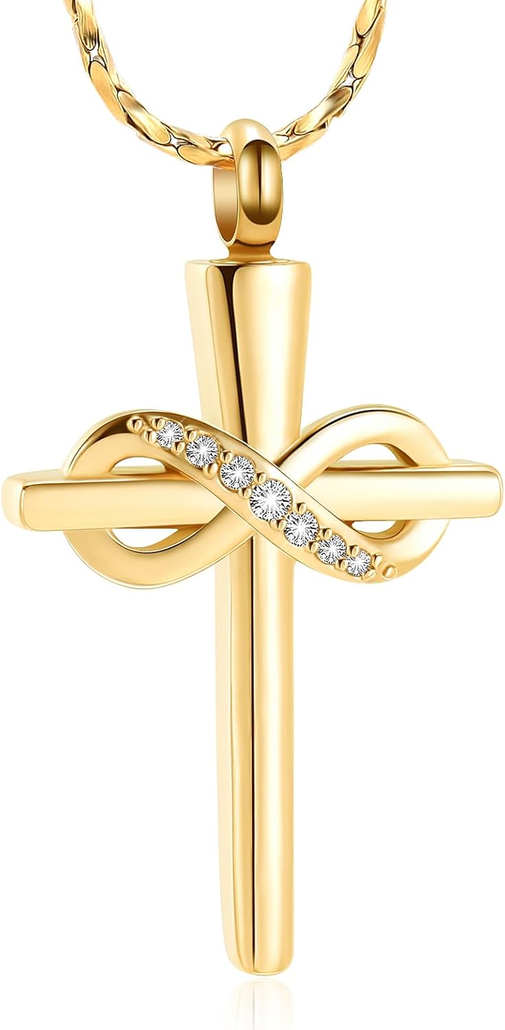 Imrsanl Infinity Love Cross Cremation Jewelry Ashes Religious Cross Urn Pendant Necklace for Women Men Pet Ashes Memorial Keepsake Jewelry