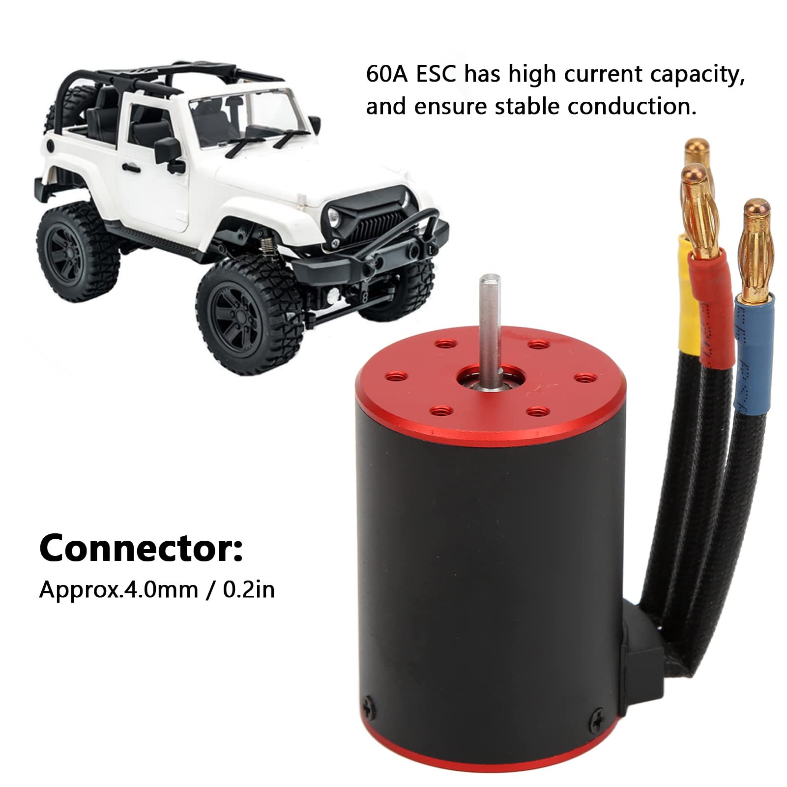 Motor sin escobillas impermeable de 2300 KV con controlador de velocidad electrónico de 60 A, kit de motor sin escobillas y controlador para coches RC a escala 1/8 y 1/10, incluye