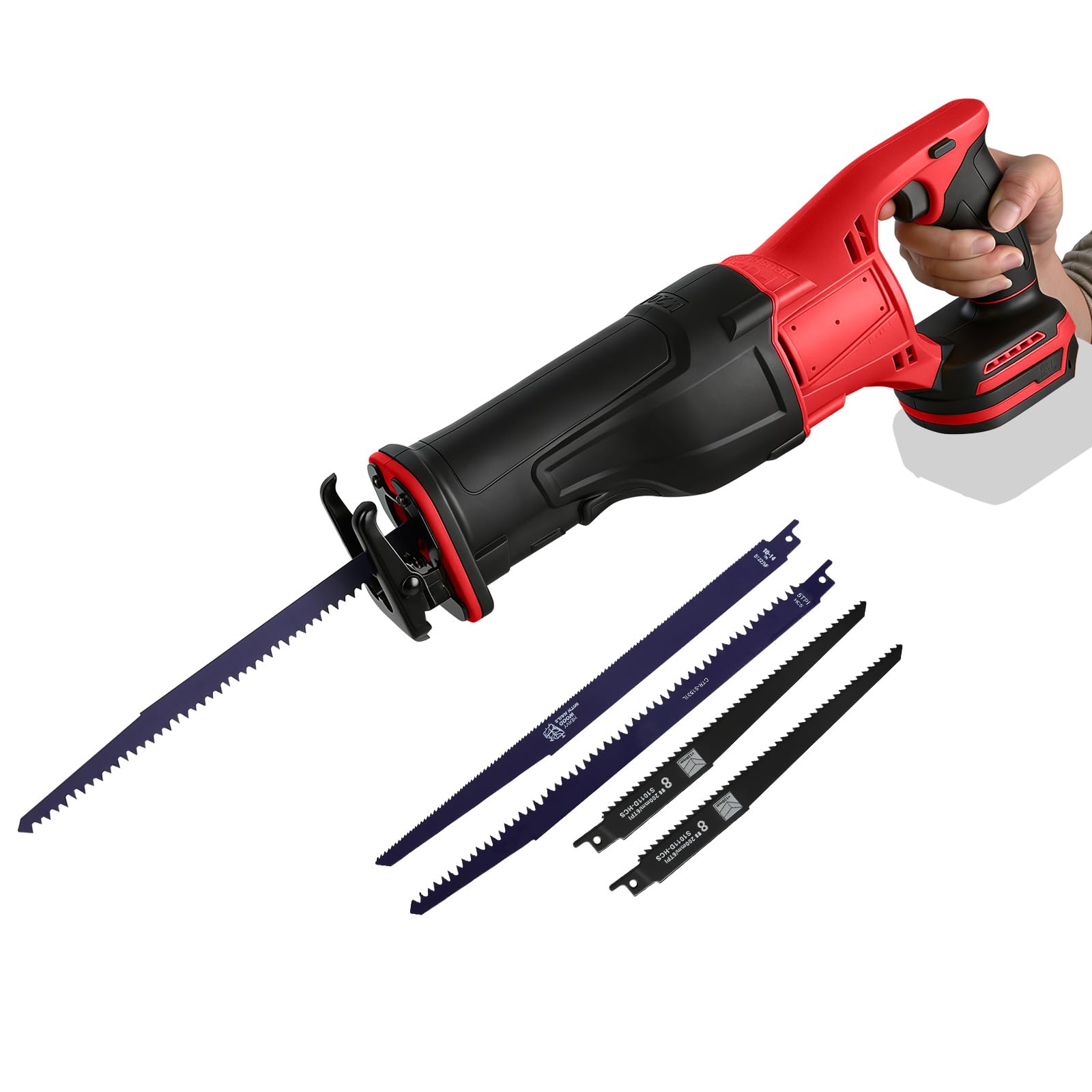 Cordless Reciprocating Saw Compatible with Milwaukee m18 Battery, 3500 RPM Brushless Electric Recip Saw with 4 Saw Blades Stepless Speed Switch, Cutting for Metal, Wood, Plastic (Red for Milwaukee)