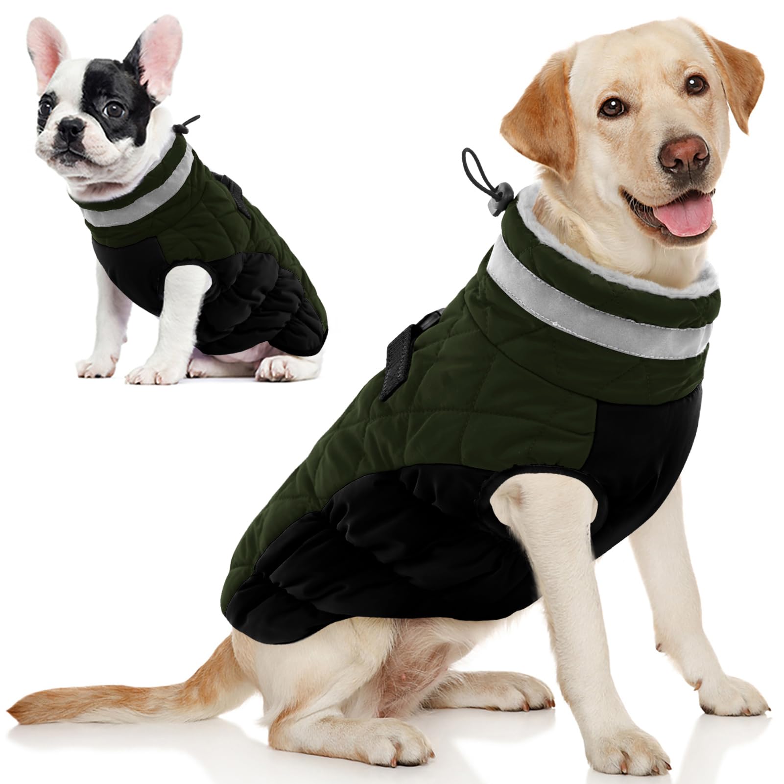 AOFITEE Dog Coat, Warm Dog Winter Coat, Reflective Turtleneck Large Dogs Jacket with Harness Built in