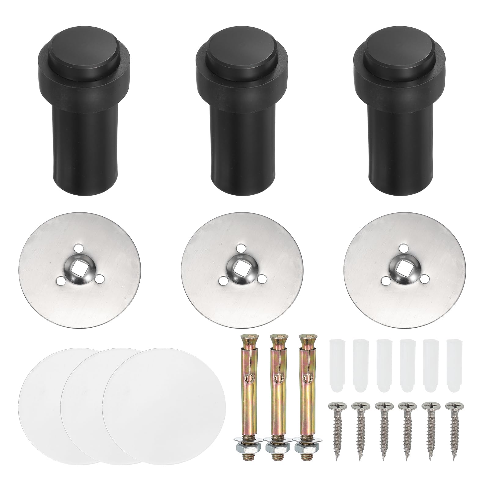 Butées de porte rondes acier inoxydable 80 mm noir au sol et bas de porte intérieur