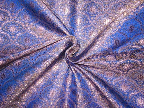 Brocart de soie bleu et lavande BRO737 tissu haute couture au mètre