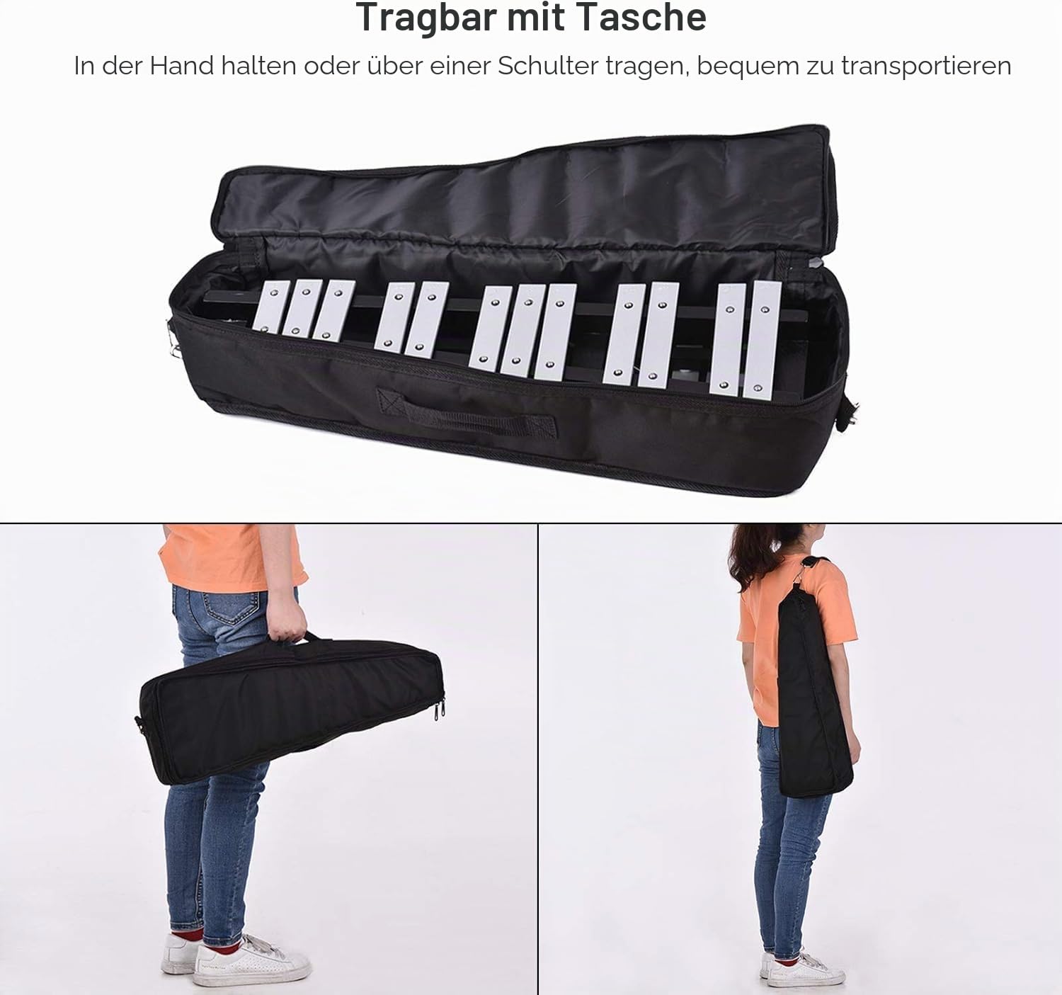 Glockenspiel 30 Noten Glockenspiel Xylophon mit Tragetasche & 2 Schlägeln, Klappfunktion, Aluminium Musikinstrument für Kinder & Jugendliche & Erwachsene, Performance, Musikkonzert