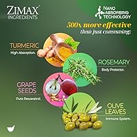 Vista 4 de ZIMAX Super ANTIOXIDANT - 100% natural - Curcumina de alta absorción, extracto de romero, extracto de semilla de uva, extracto de hoja de olivo ORAC