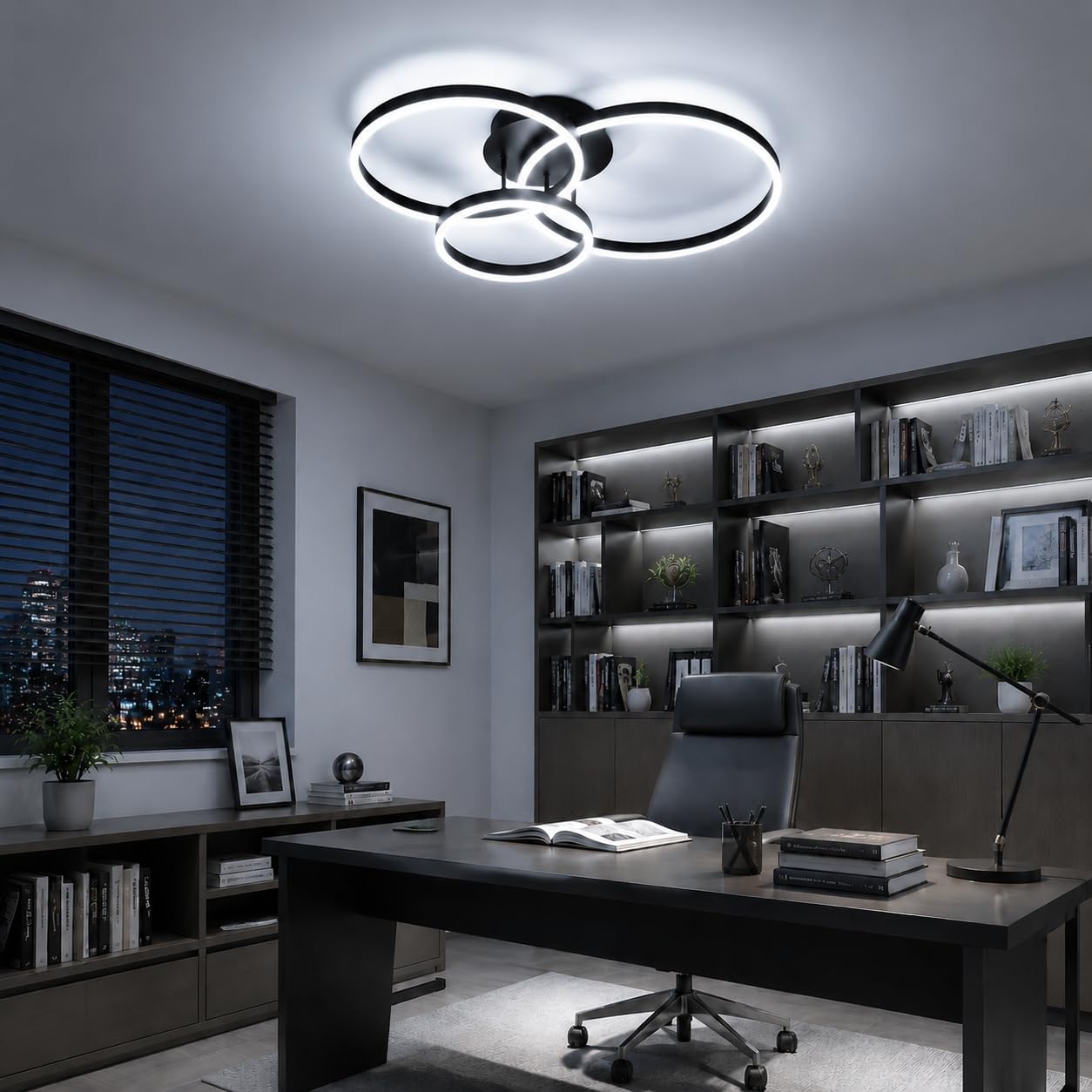 ZMH Deckenleuchte Wohnzimmer Deckenlampe LED 82 CM Wohnzimmerlampe Schwarz | 74W Schlafzimmerlampe dimmbar mit Fernbedienung innen Deckenbeleuchtung 3 Ring Modern Design für Schlafzimmer Küche Büro