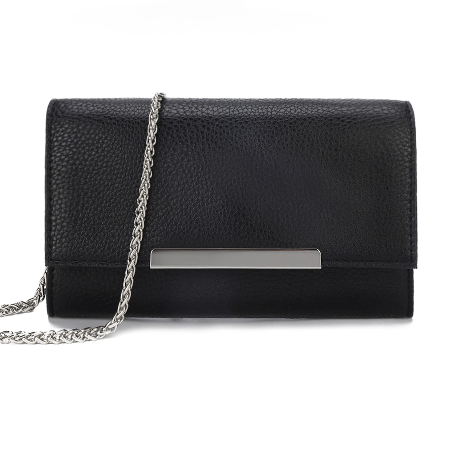 AFKOMST Carteras clutch para mujer, bolsos pequeños crossbody y bolsos de playa de paja de verano con correas de cadena crossbody, PU negro.…