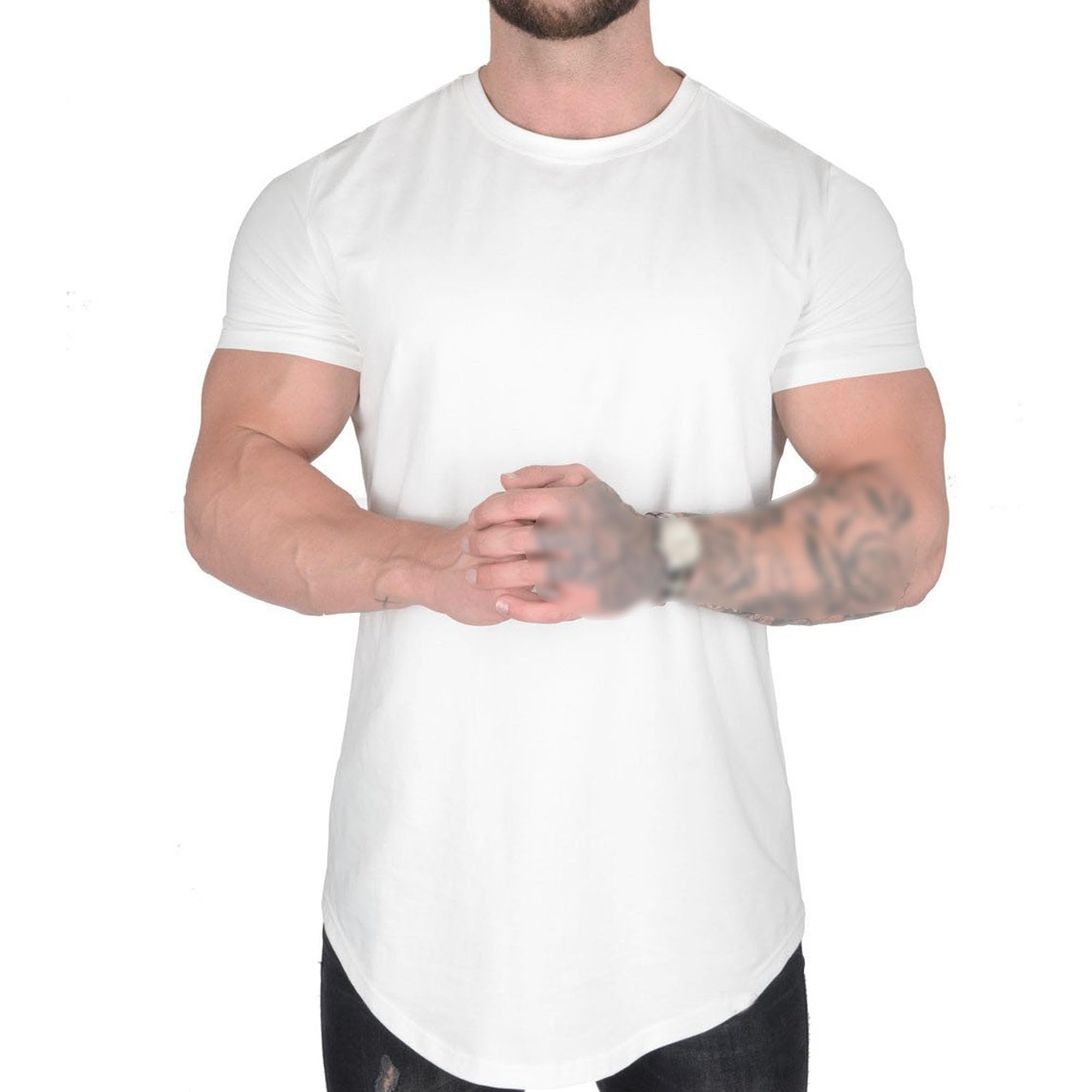 Men Sports Casual Exercise Shirts Cotton Loose Short Sleeve T-Shirt Muscle Man Classic Sport Training Pullover Tops (White,X-Large)