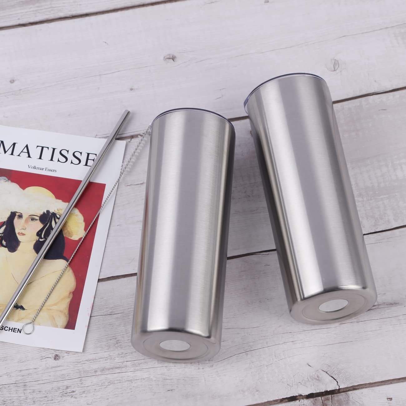 8 Pack 20 Oz Straight Skinny Tumblers, Individually Gift Boxed Stainless Steel Slim Skinny Tumbler Set Bulk, 20 Oz Insulated Slim Thin Travel Tumbler Cup for Diy, Silver - Image 6