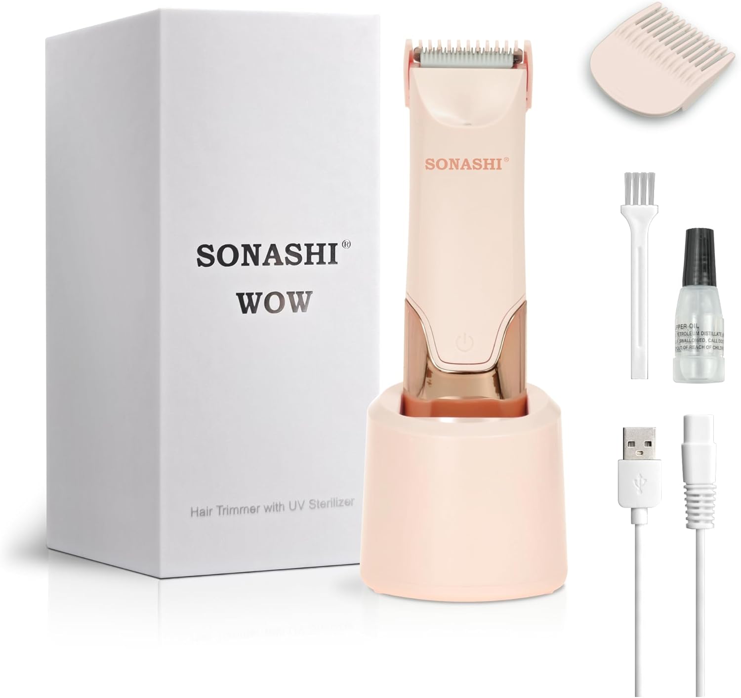 electric body hair trimmer - groin trimmer for men - bikini trimmer women - wet/dry shaver groomer, rechargeable, waterproof, painless hair removal (pink)