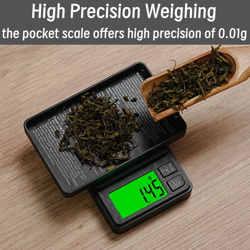 Pocket Scale Digital Jewelry Scale 200g 0.01g High Precision with Protective Cover, Portable Mini Gram Scale Food Scale for Coffee Spice Gold Coin, Backlit LCD, 7 Units, Tare Zero Function, Easy Use