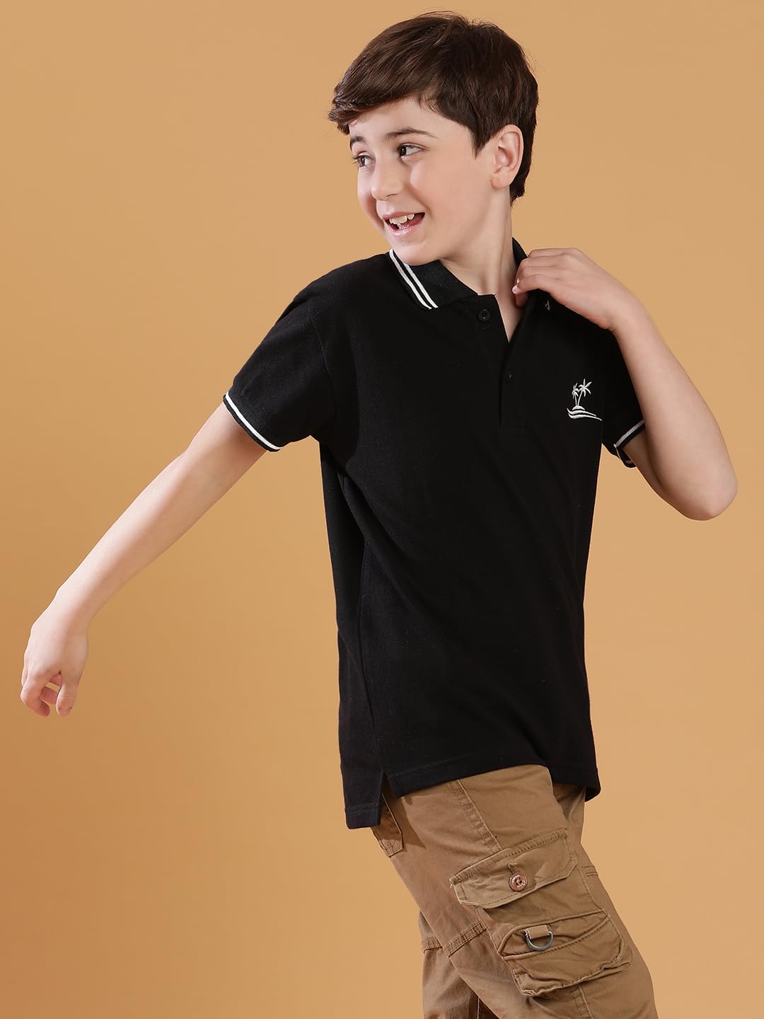 Li'l Tomatoes Boy Cotton Blend Solid Regular Fit Polo Shirt (GBT-S24-1409_Black) 1