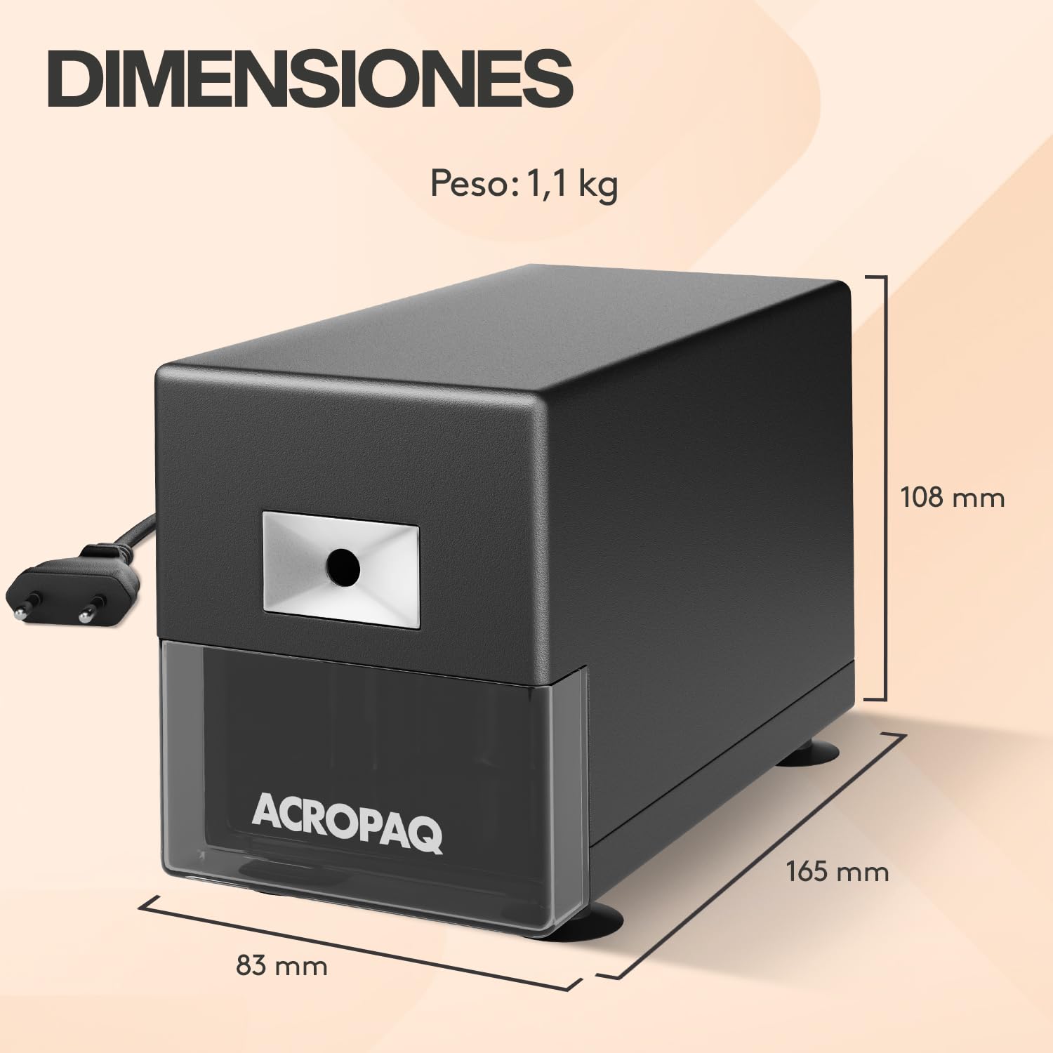 ACROPAQ Sacapuntas Eléctrico con Depósito para Lápices Gruesos y Finos – Afilador Profesional de Alta Resistencia con Parada Automática y Protección contra Sobrecalentamiento