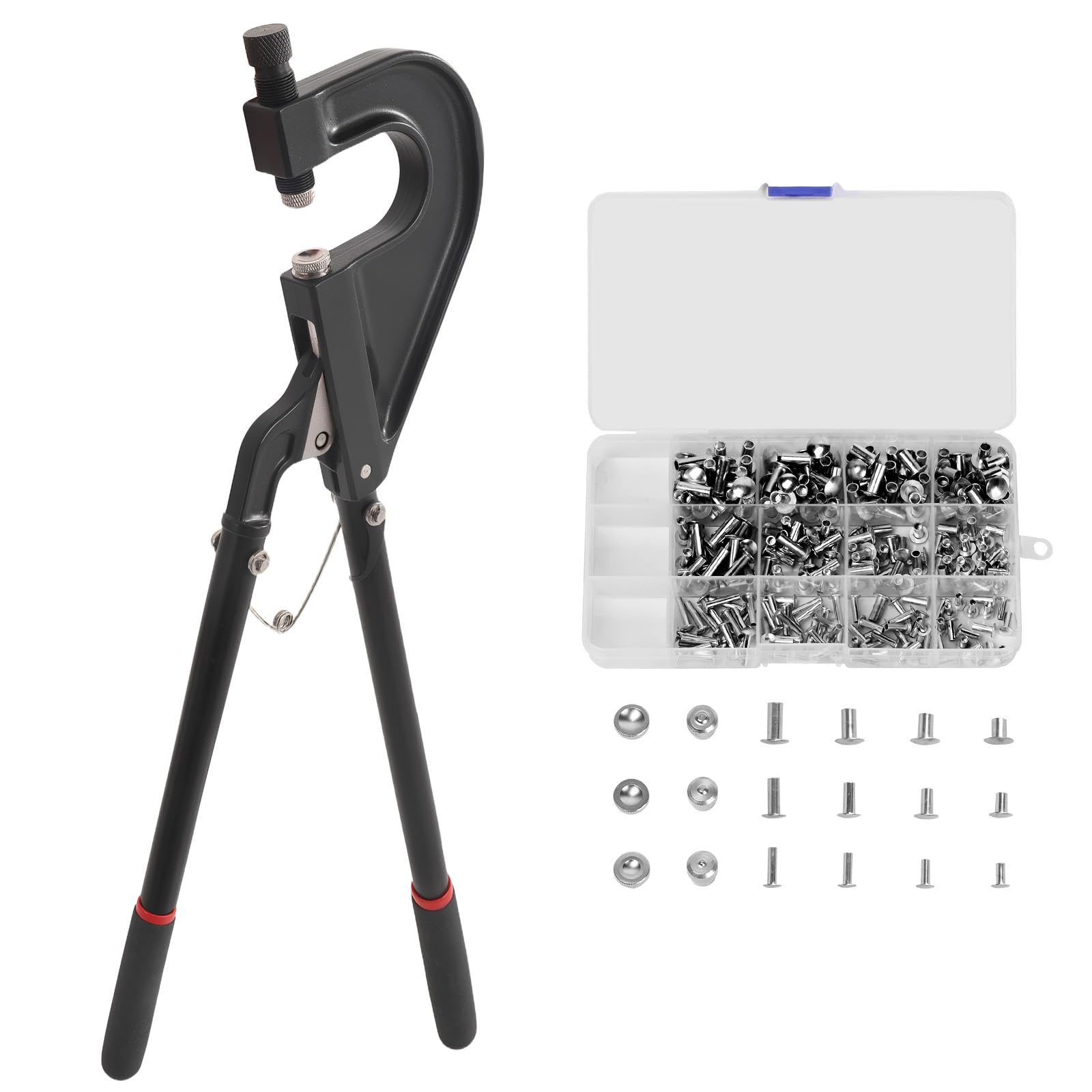 Photo 1 of Hand Rivet Squeezer Set, Semi-Tubular Rivet Tool with Adjustable Gap 1.57"-2.2", Rivet Press Includes 6 Flush Dies and 180pcs Aluminum Rivets (1/2", 3/8", 5/16", 9/16") for Auto Body & DIY Projects