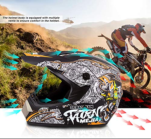 Men Women Full Face Motocross Helmet, With Goggles, Face Mask And Gloves Dot Approved Dirt Bike Off Road Motorcycle Helmet Mx Mtb Bmx Downhill Helmet,Orange Shark,Xl #TOP4