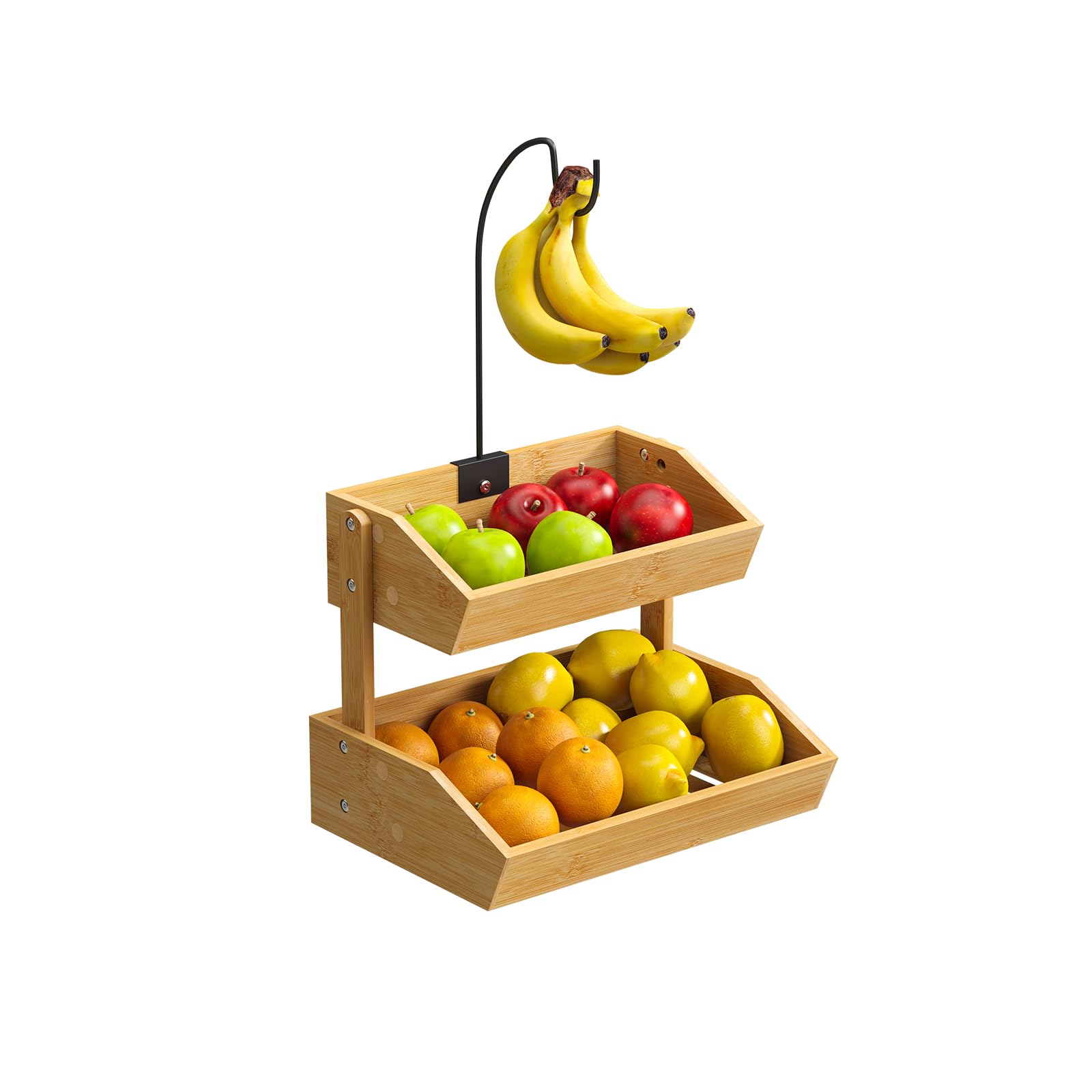 Frutero de bambú de dos niveles STDDRE con colgador de plátanos y acabado natural elegante