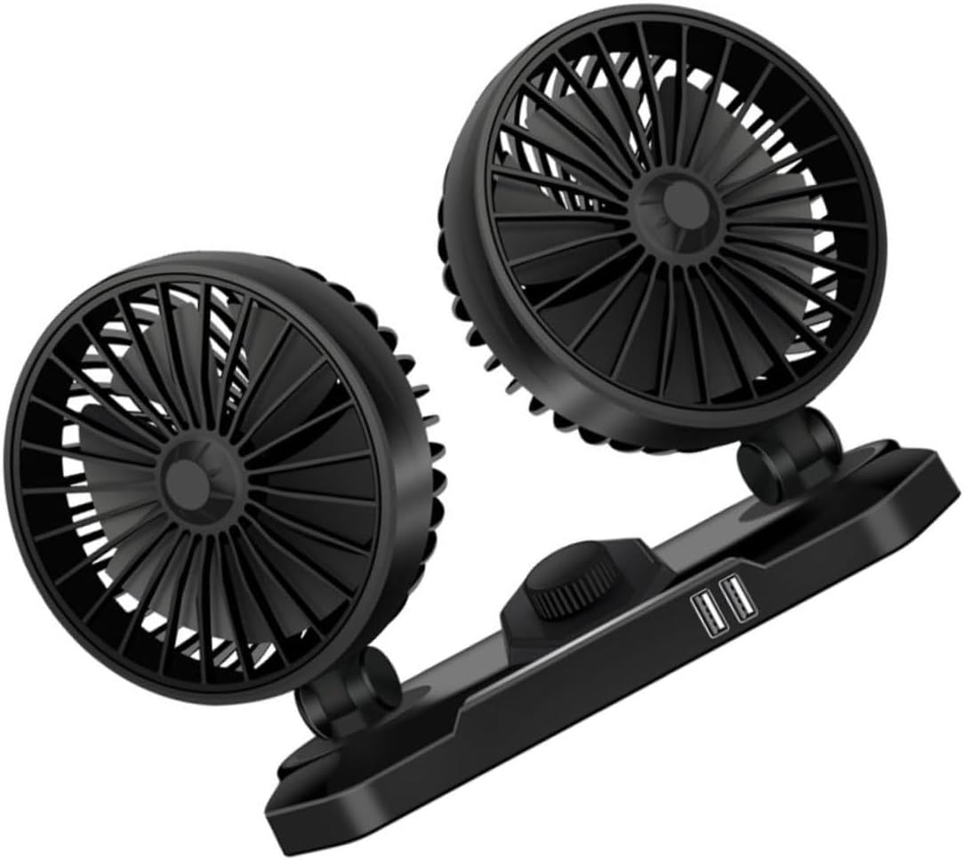 NUOBESTY Electric Fan Mini Double Head USB Adjustable for Vehicles Air Fan for Car Truck Suv and Portable for Home and Office
