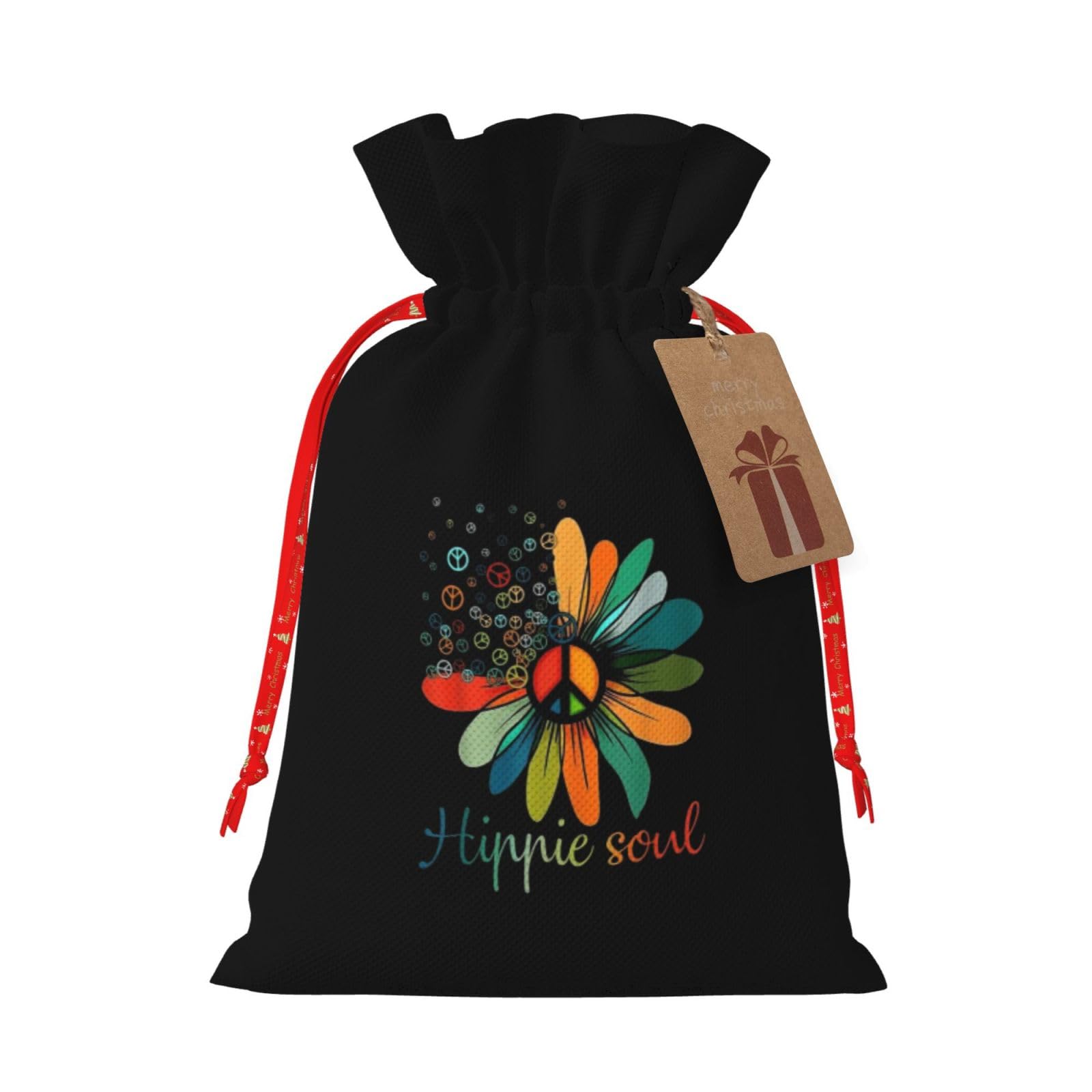 BYOBLU Peace Sign Hippie Soul Holiday Drawstring Gift Bags, Christmas Gift Wrapping Sacks Pouches for Xmas Presents Party Favor (Large Small)