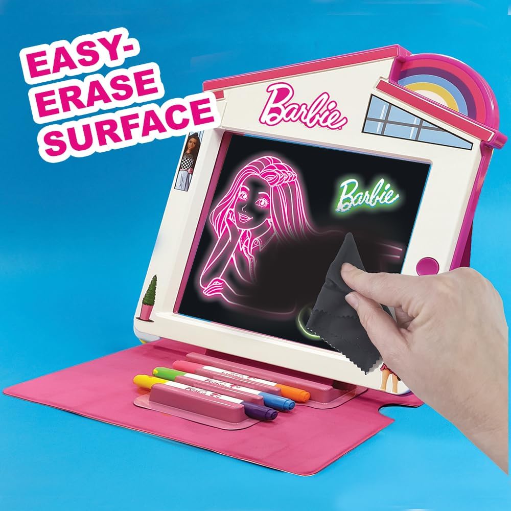 Barbie Dreamhouse LED Drawing Pad for Kids – Light-Up Drawing Board with Easel Cover, Backgrounds, Markers & More – Kids Drawing Pad