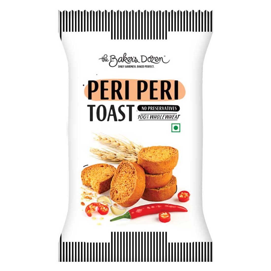 The Baker's Dozen 100% Whole Wheat Peri Peri Toast | No Preservative | Crispy & Crunchy| Bite Sized Snack | Pack Of 1
