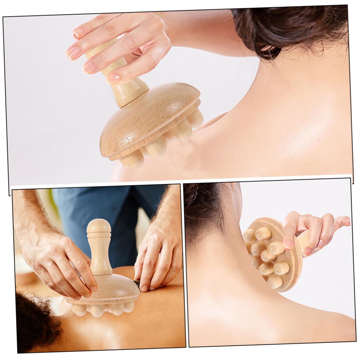 Kopfhautmassagekamm aus Gummibaumholz 2 Stück, Breitzinkiger Holzkamm
