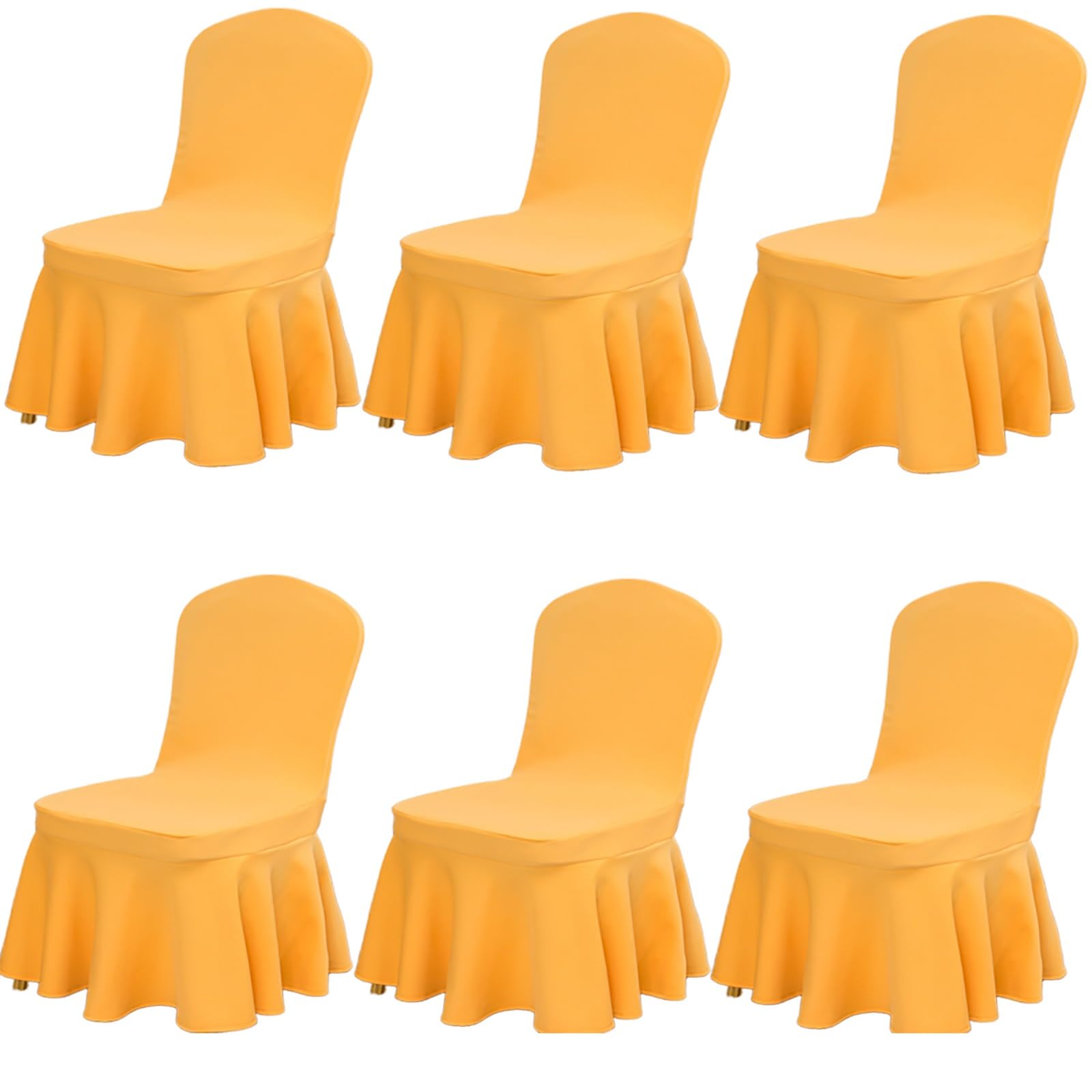 6 Fundas para Sillas con Falda, Universales, Elásticas y Ajustables, para Bodas, Fiestas, Banquetes, Festividades, Celebraciones y Decoración(Orange)