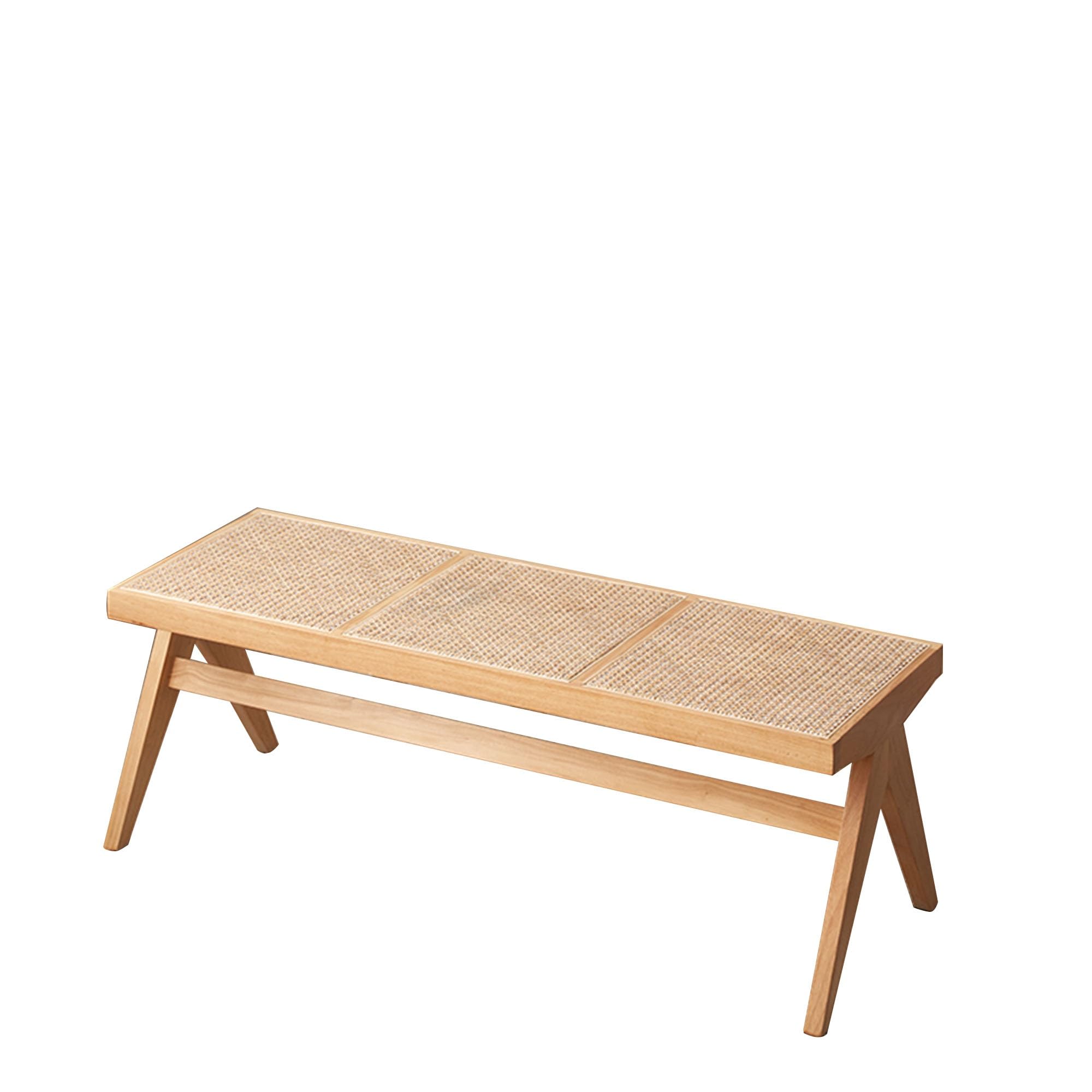 MSHGSKU Farmhouse Rattan Woven Bench Seat for Entryway, Bedroom, and Living Room