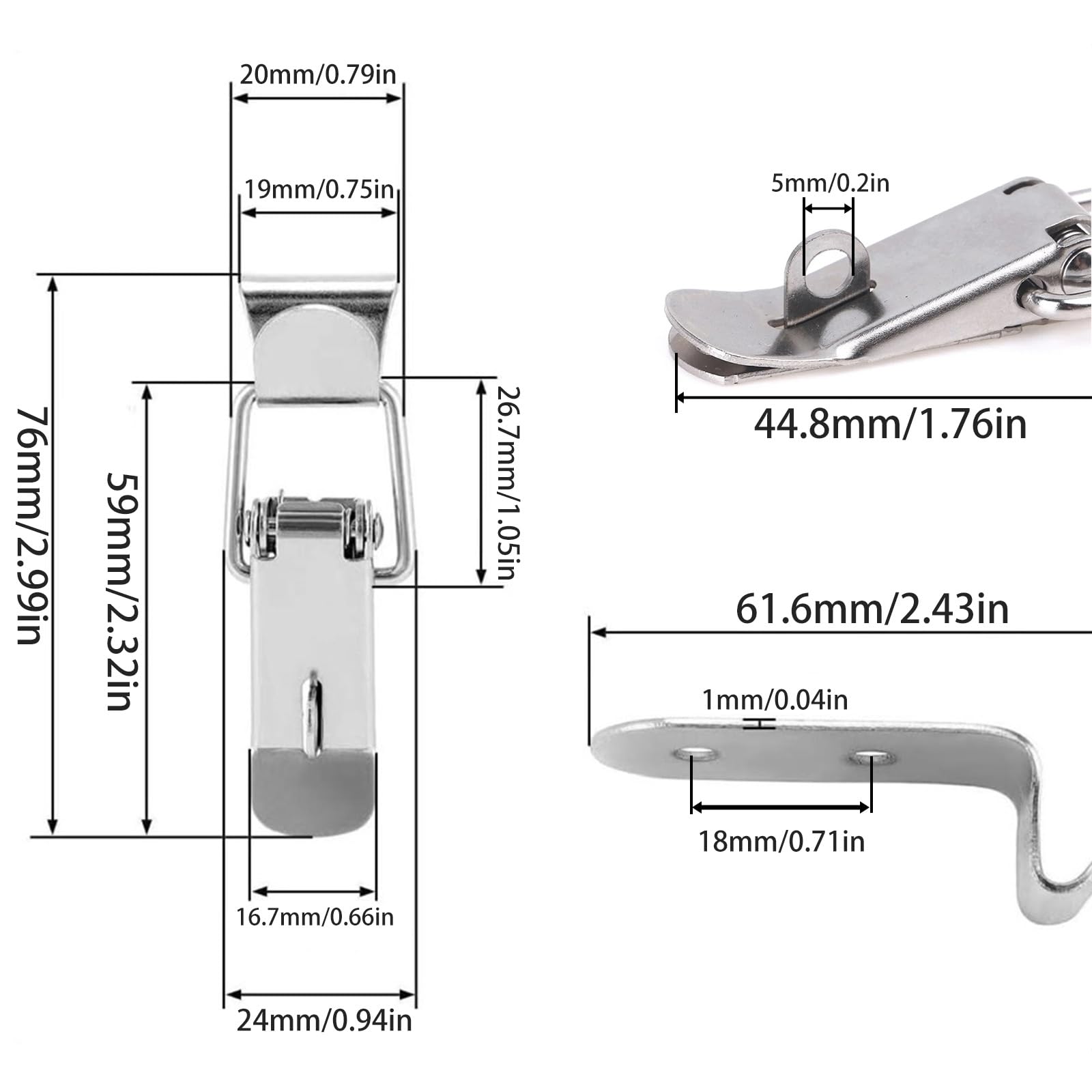 Tucireat 12 Pezzi Chiusura a Leva,Chiusura a Molla Con Viti,Chiusura Ad Angolo Di Sicurezza in Acciaio Inox,Chiusura a Scatto Per Scatola, Cassetta Degli Attrezzi, Cassetto, Armadio(76 x 24mm,Argento)